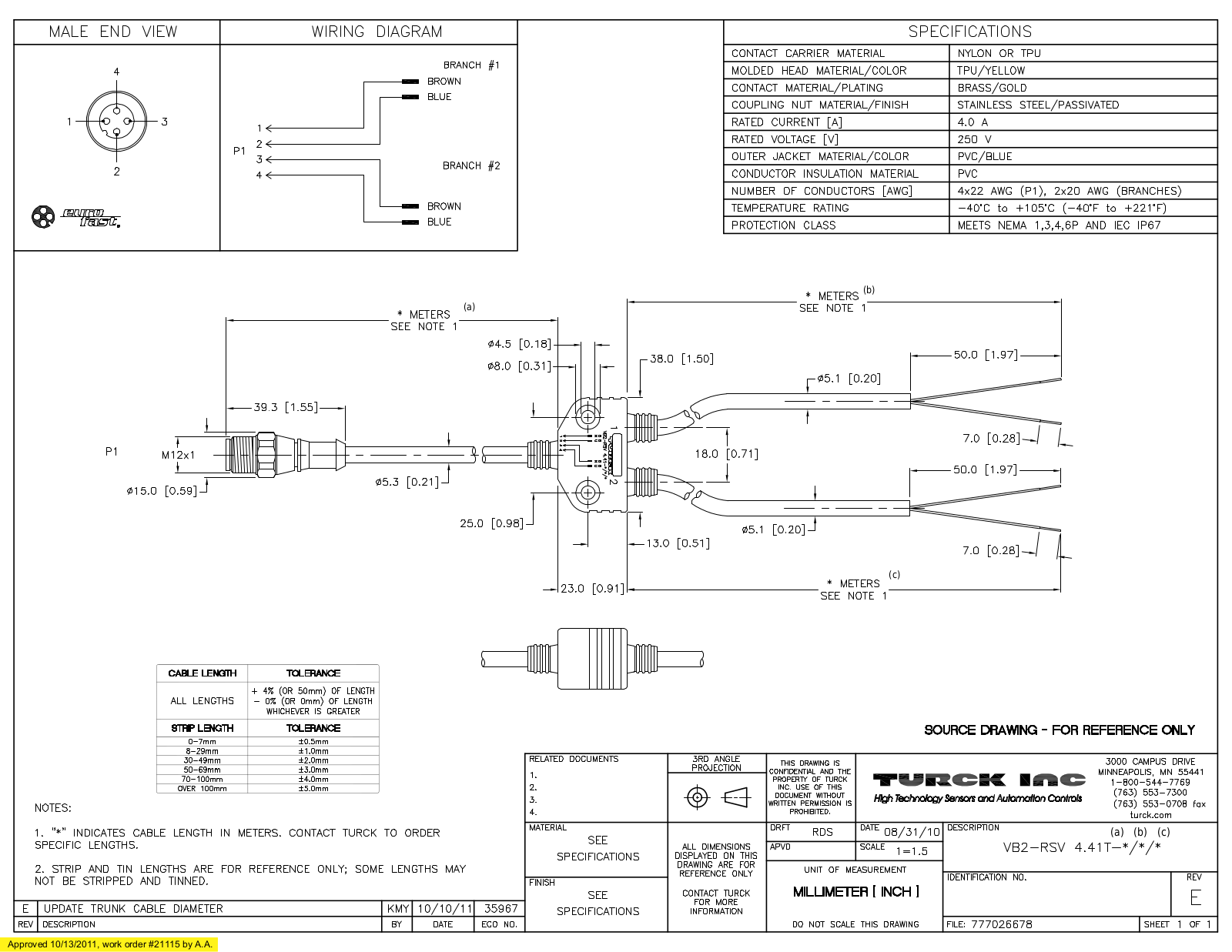 Turck VB2-RSV4.41T-1/1/1 Specification Sheet