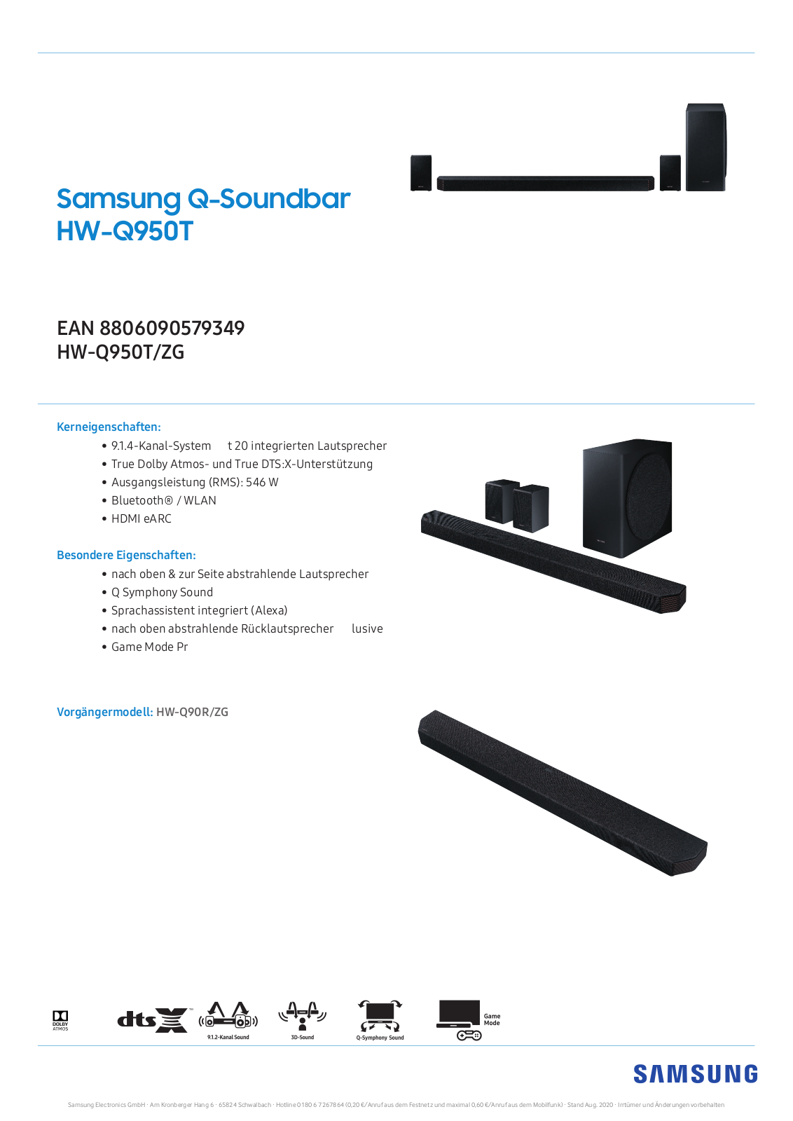 Samsung HW-Q950T Technical data