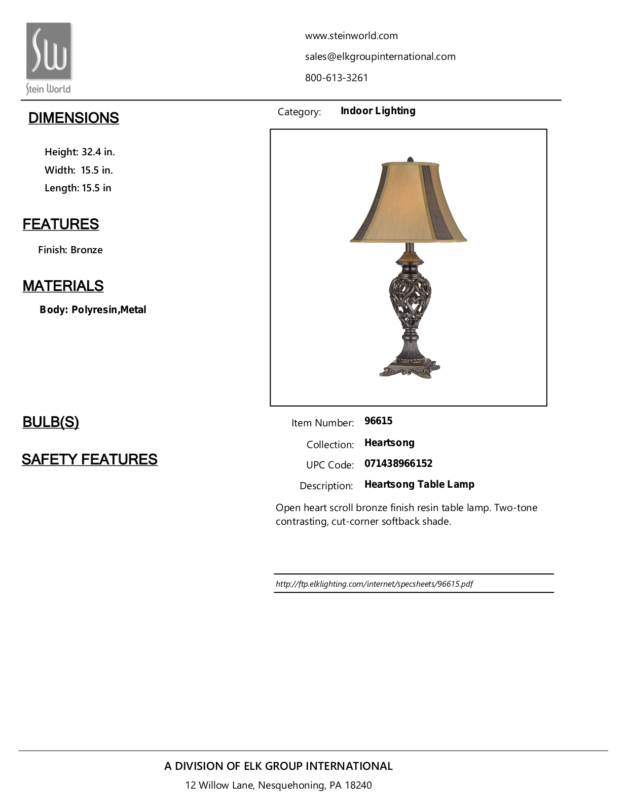 Stein World 96615 Specifications - ManualMachine.com