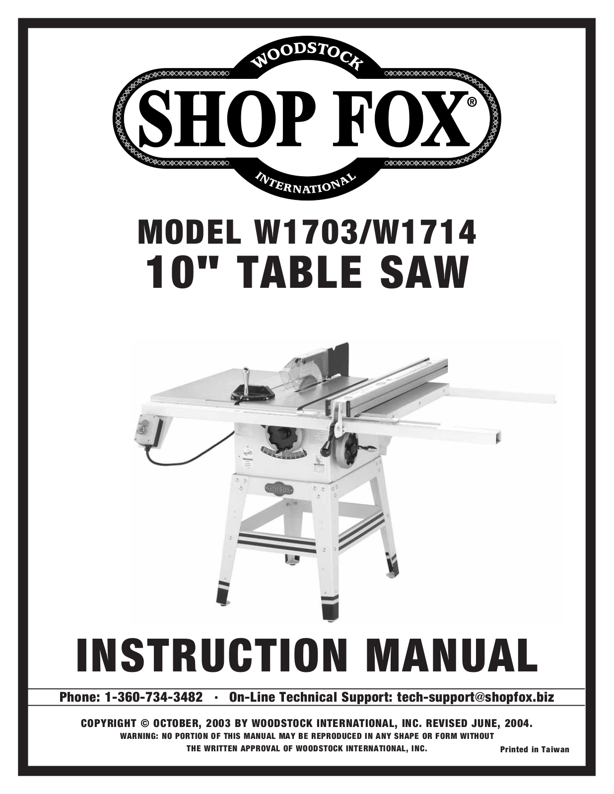 Shop fox W1714, W1703 User Manual