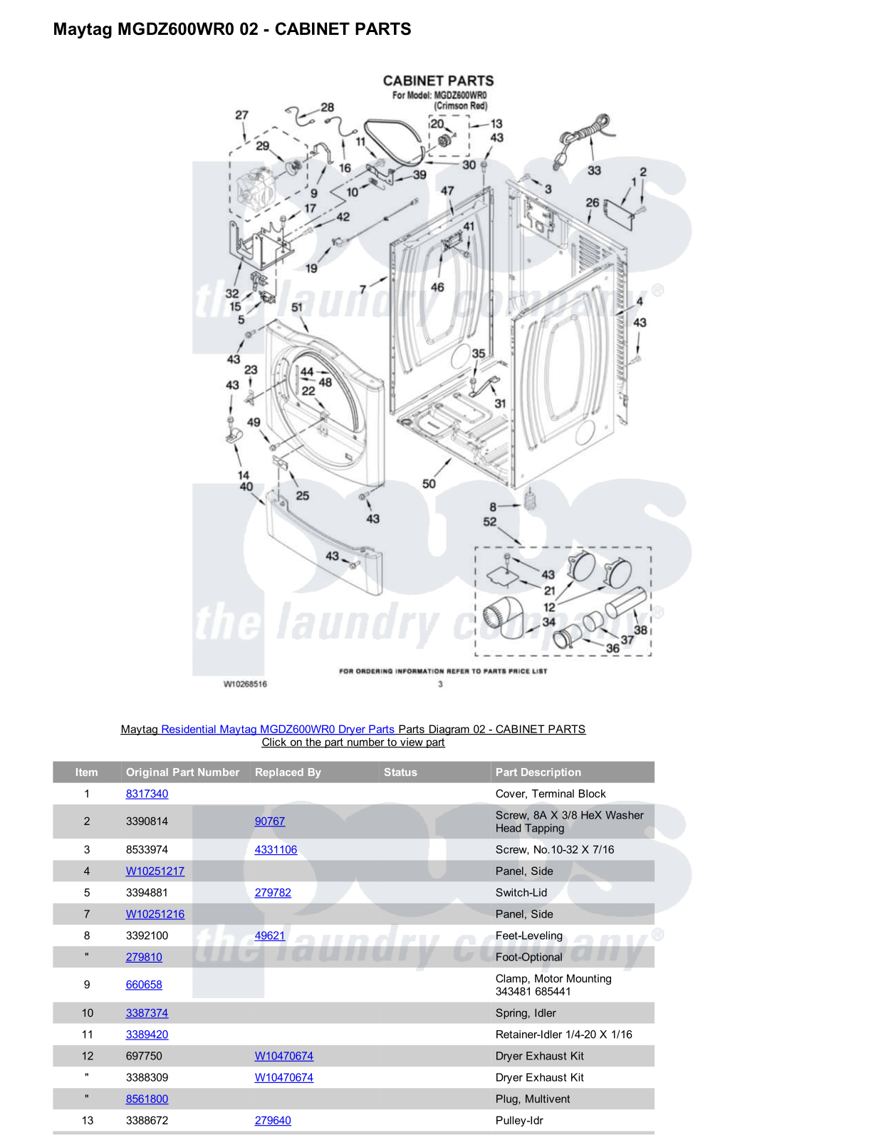 Maytag MGDZ600WR0 Parts Diagram