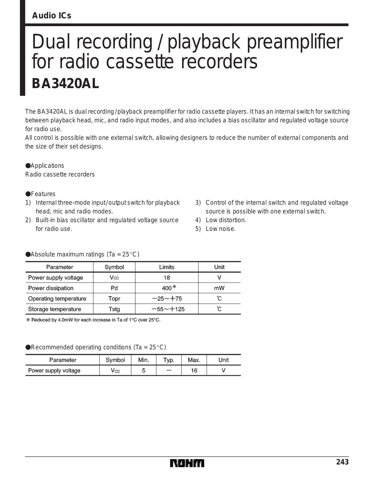 ROHM BA3420AL Datasheet