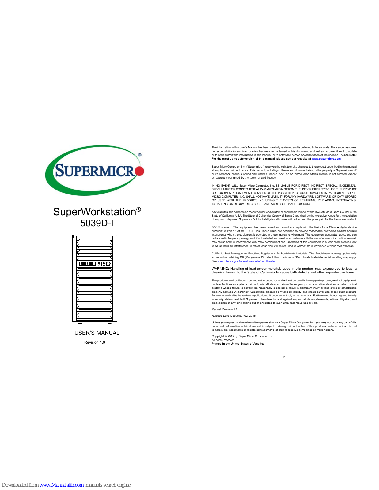 Supermicro SuperWorkstation 5039D-I User Manual