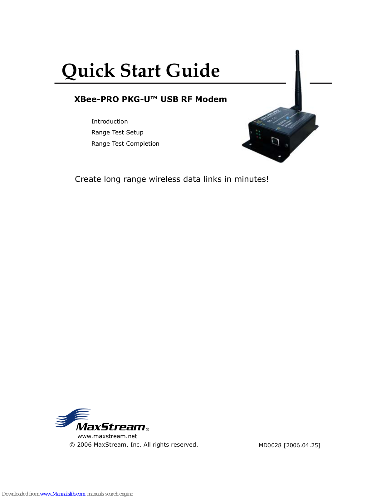 MaxStream XBee-PRO PKG-U Quick Start Manual