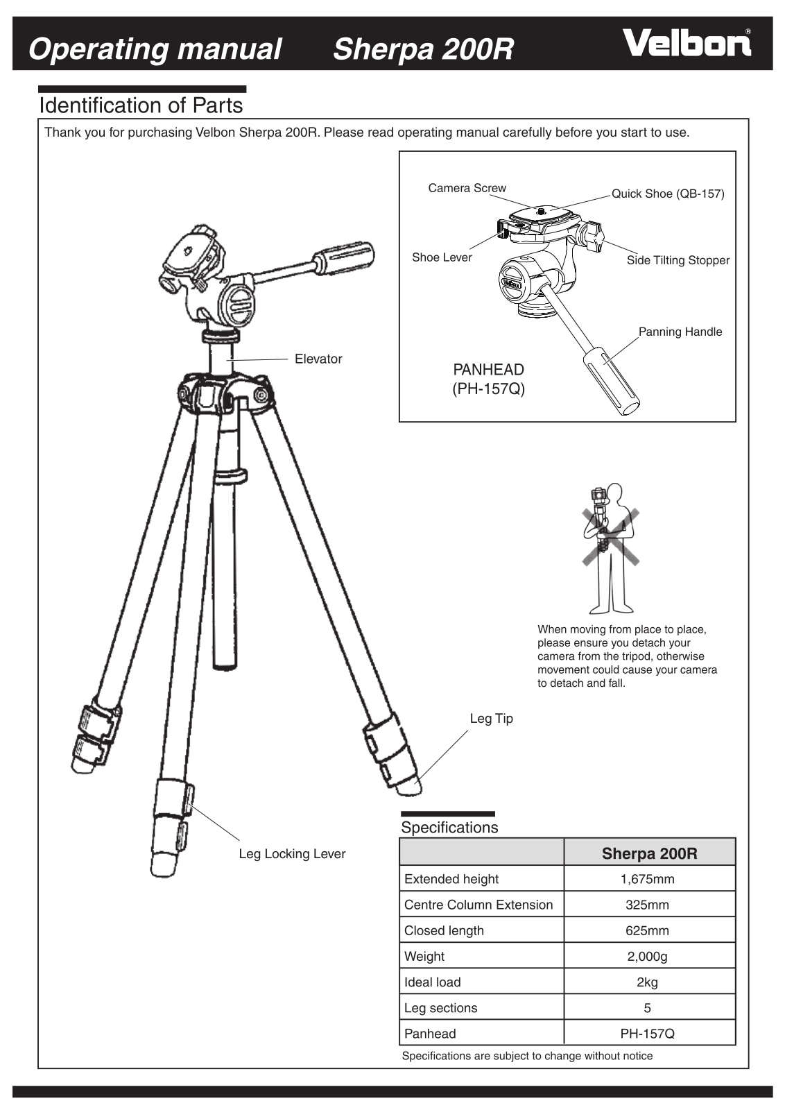 Velbon 200R User manual