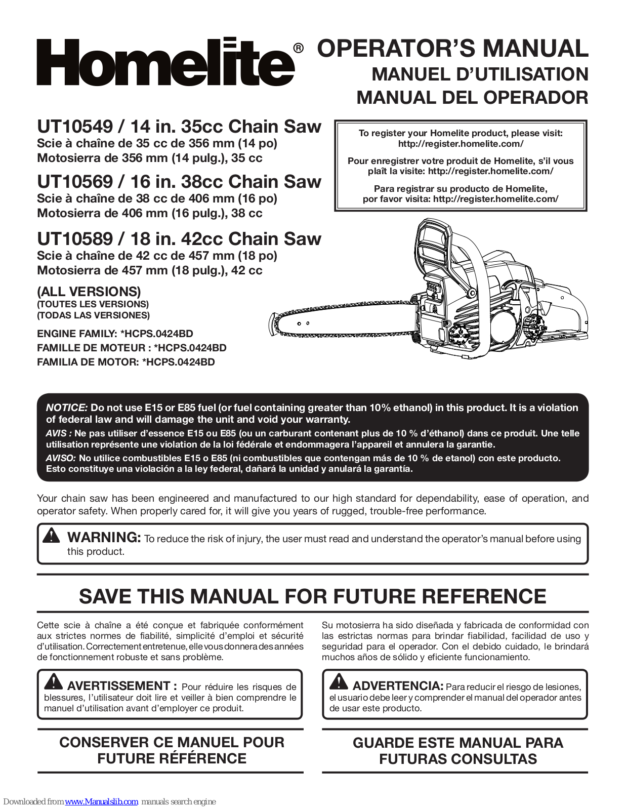 Homelite UT10549 Operator's Manual