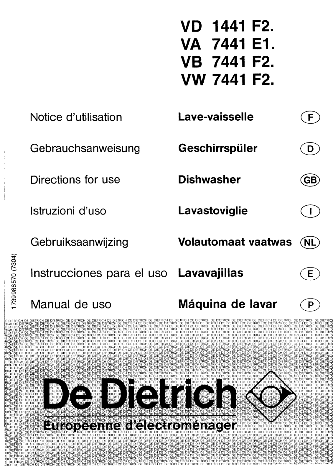 De dietrich VW7441F1, VW7441F3, VS1441F1, VD1441F3, VW7441F2 User Manual