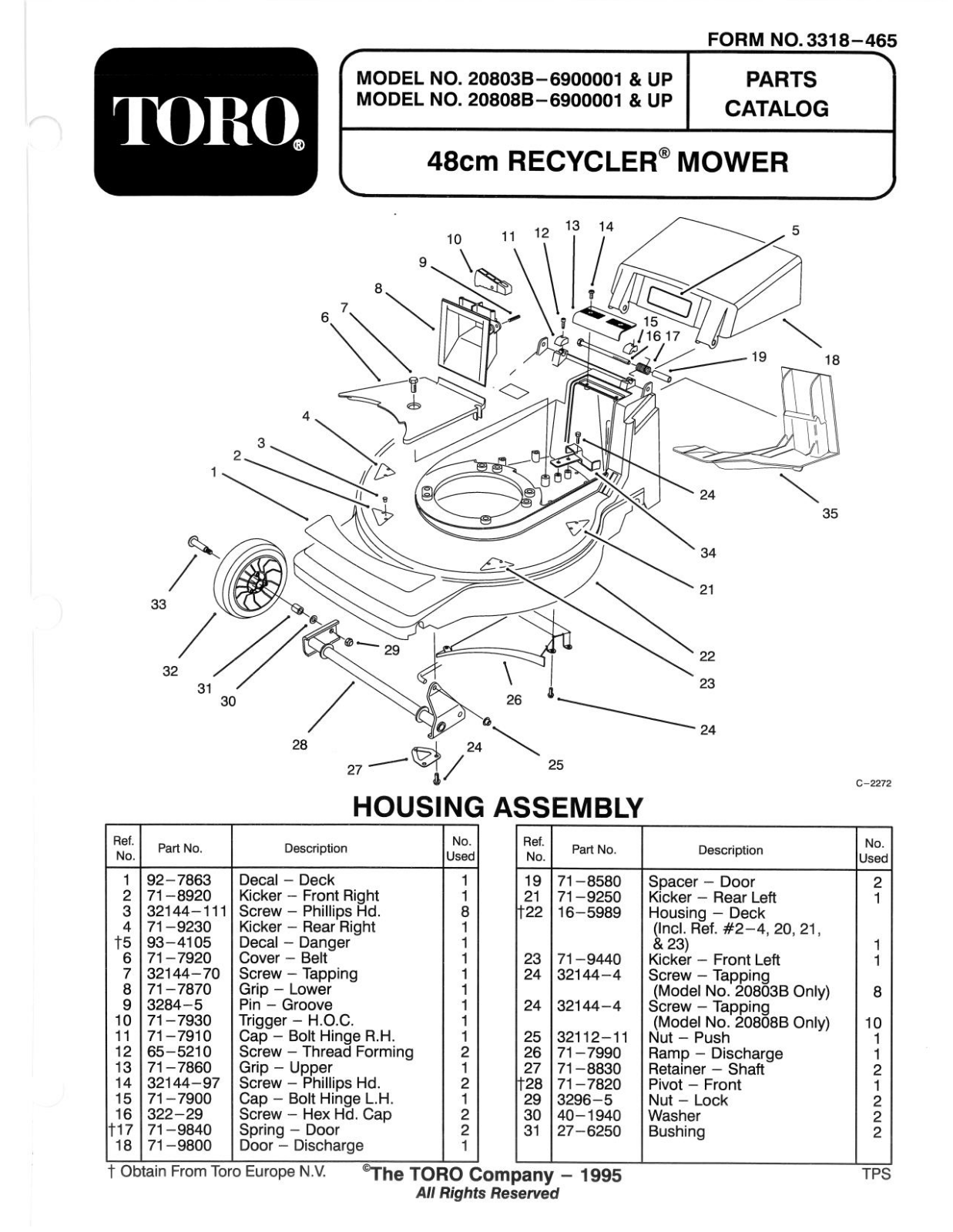 Toro 20803B, 20808B Parts Catalogue