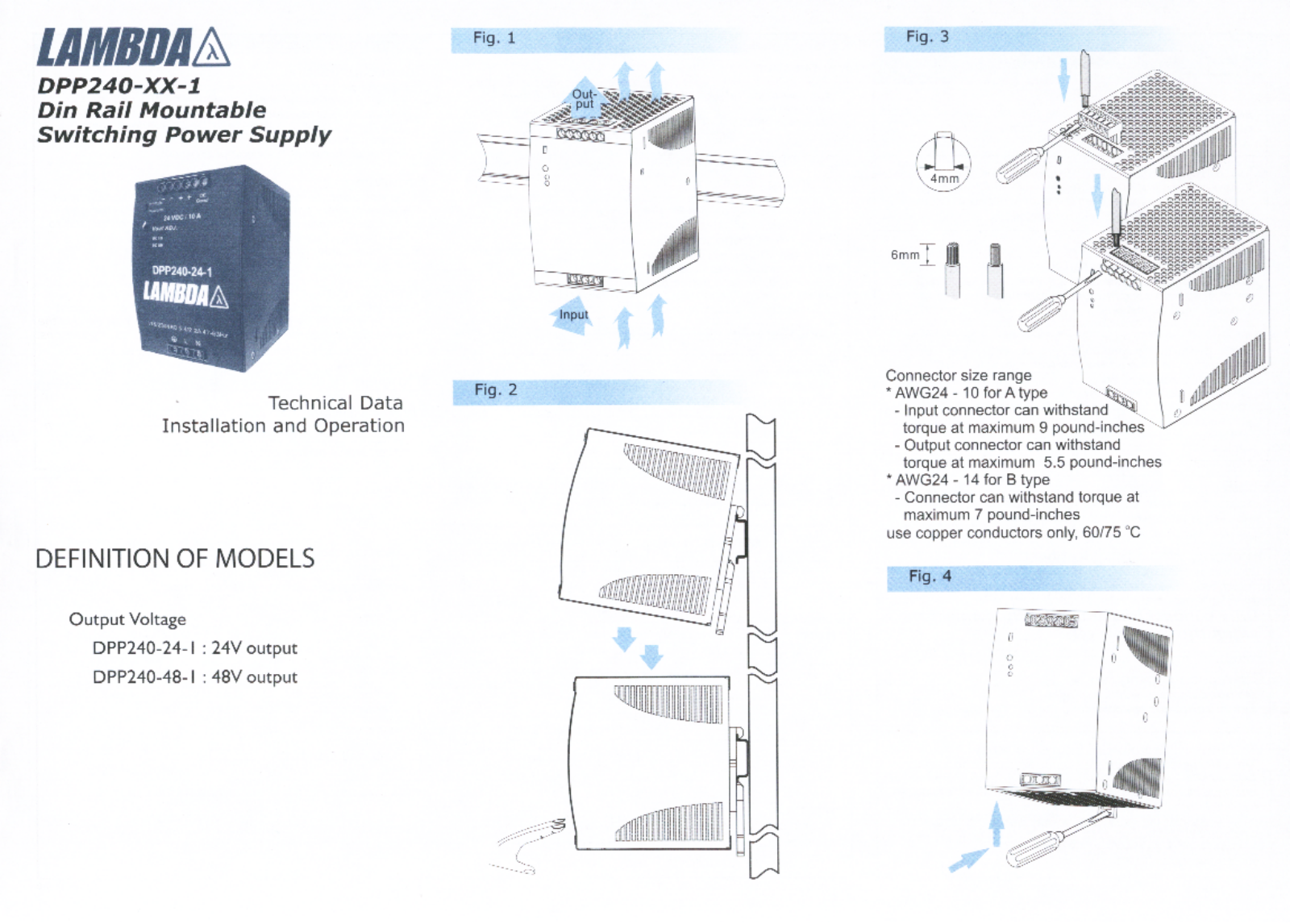 TDK-Lambda DPP-240-48-1, DPP-240-24-1 Technical Data/Installation and Operation