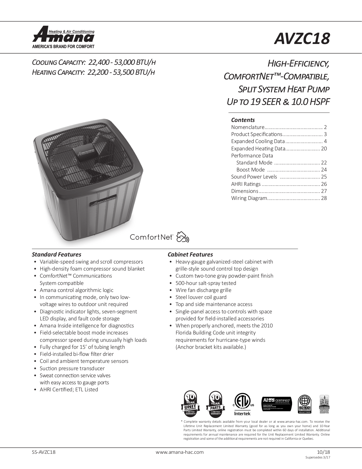 Amana AVZC200241AA, AVZC200241AB, AVZC200241AC, AVZC200361AA, AVZC200361AB User Manual