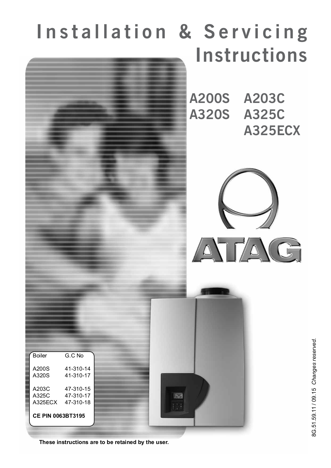 Atag A200S, A320S, A325C, A203C, A325ECX Installation & Servicing Instructions Manual