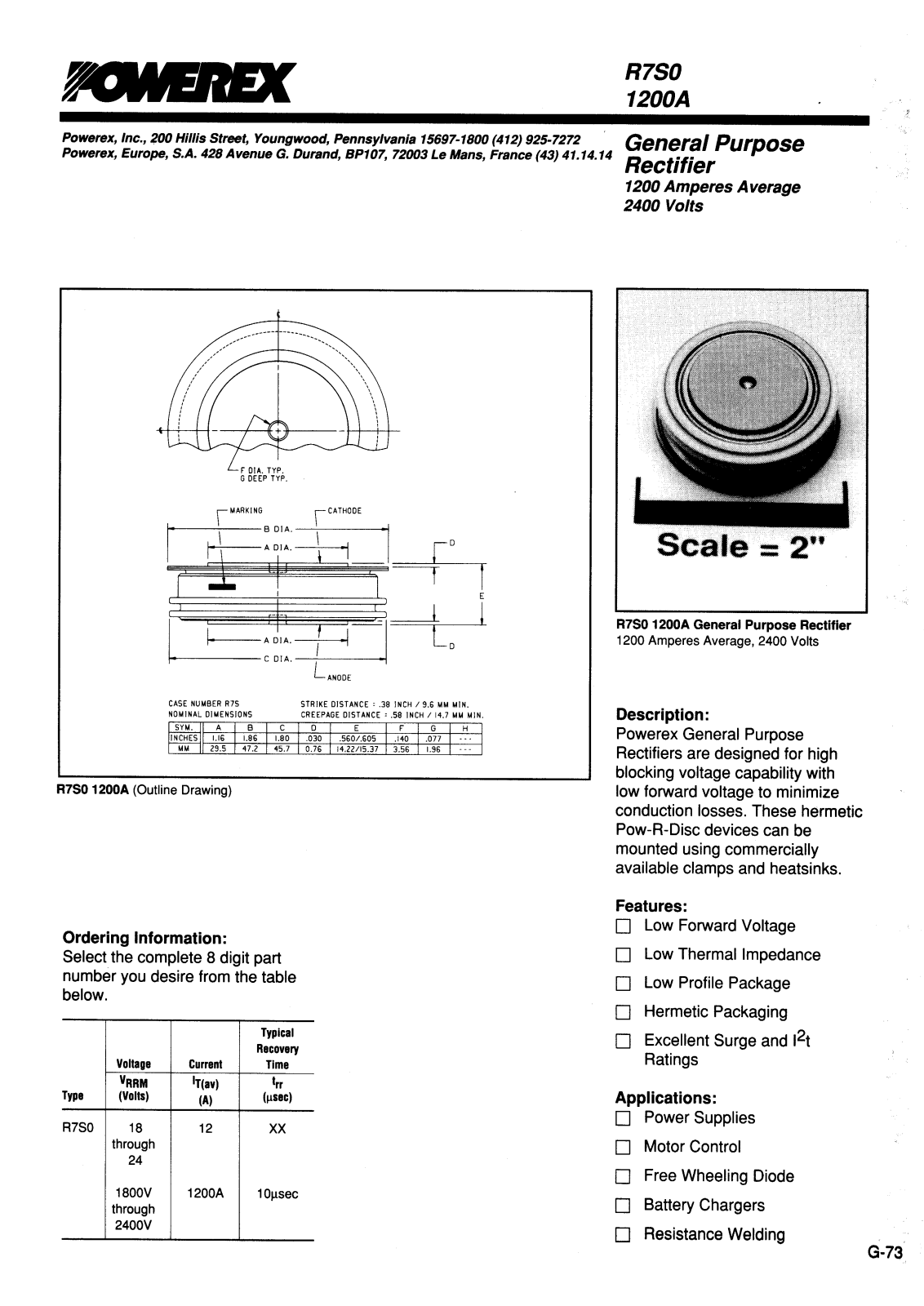 POWEREX R7S00212, R7S00612, R7S00812, R7S01012, R7S01212 Datasheet