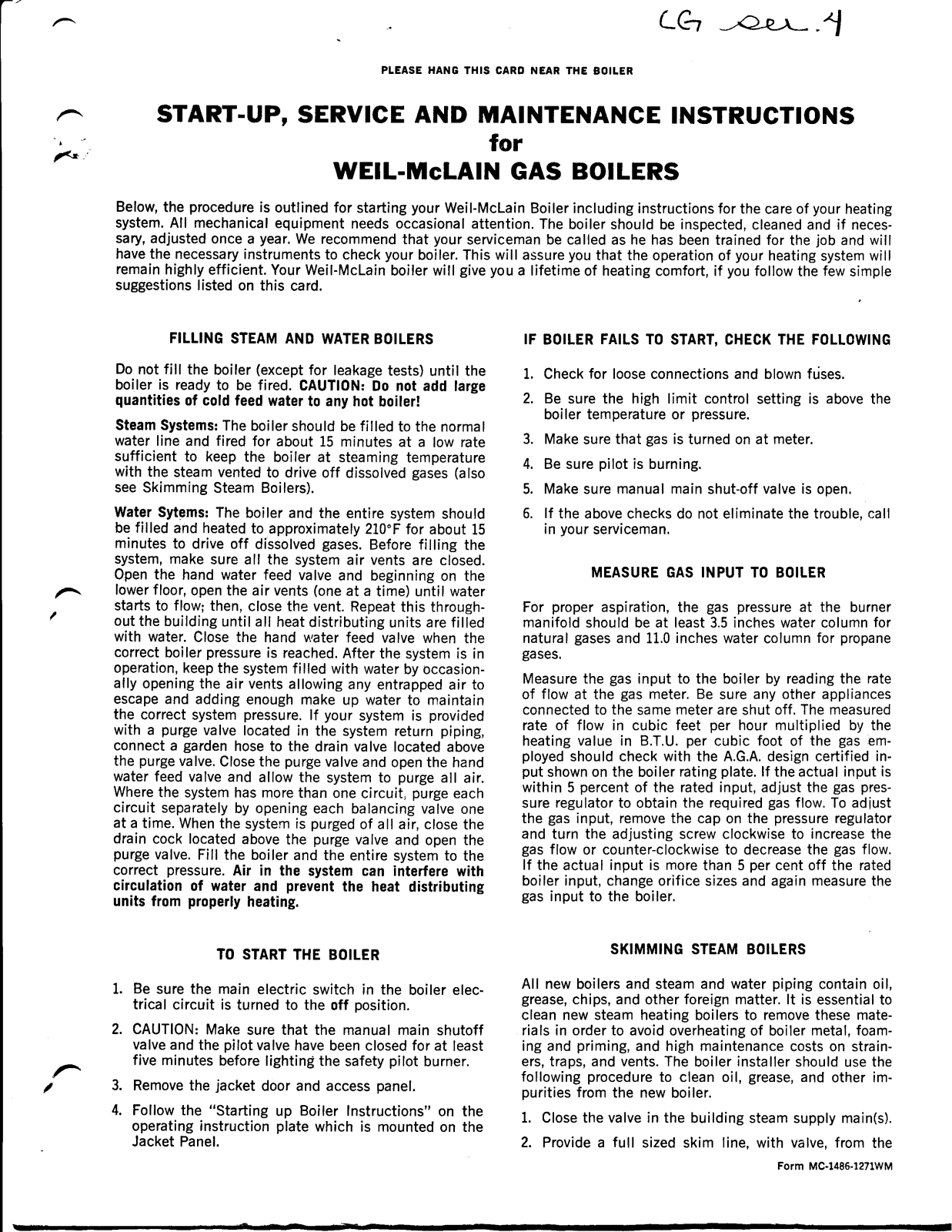 Weil-McLain CG 10 User Manual