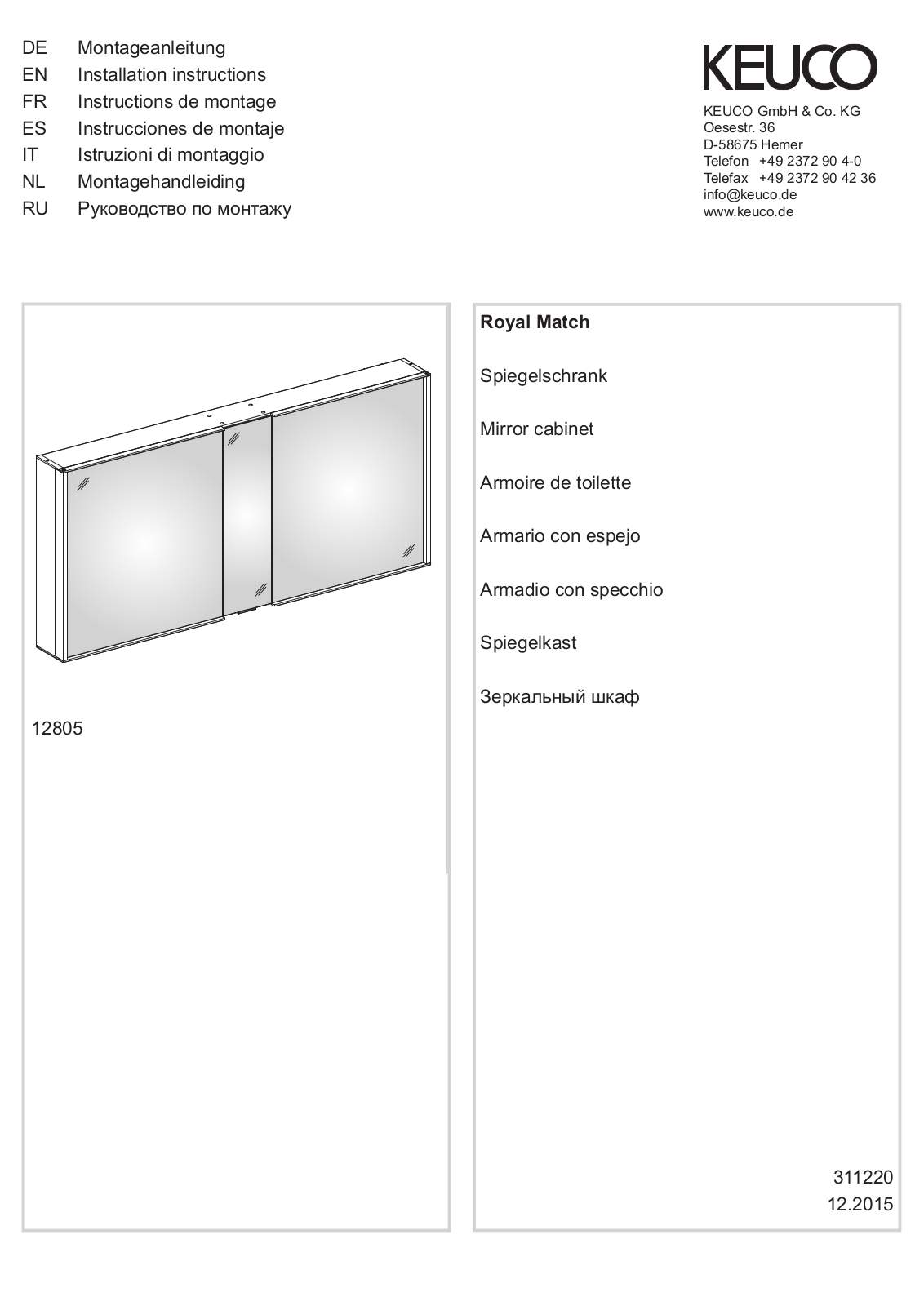 Keuco 12805 Assembly Manual