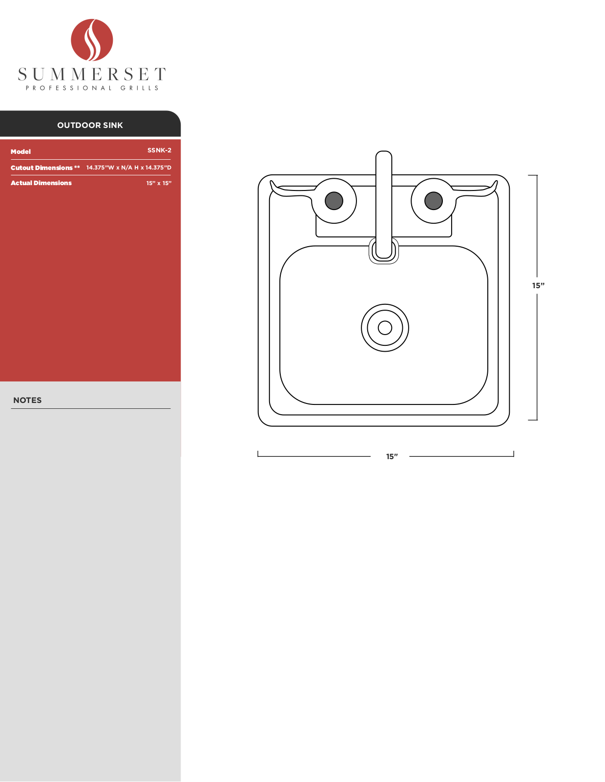 Summerset SSNK-15D Specifications Sheet - ManualMachine.com