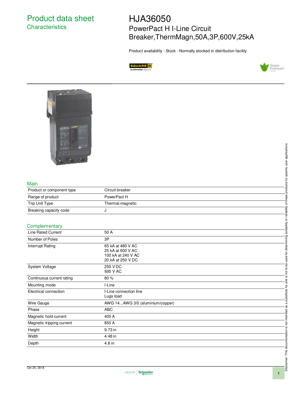 Square D HJA36050 Data Sheet - ManualMachine.com