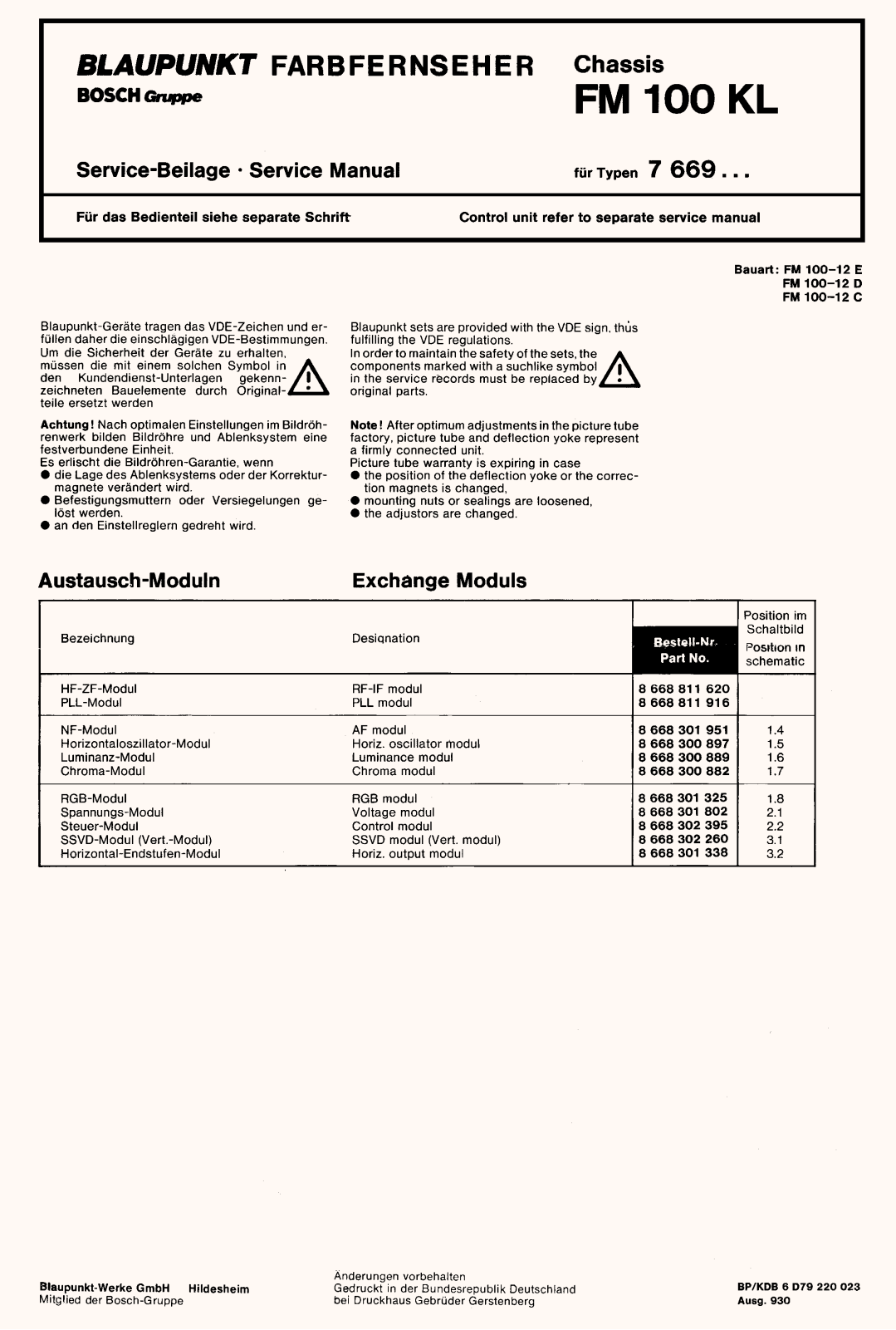 Blaupunkt FM100.KL Schematic