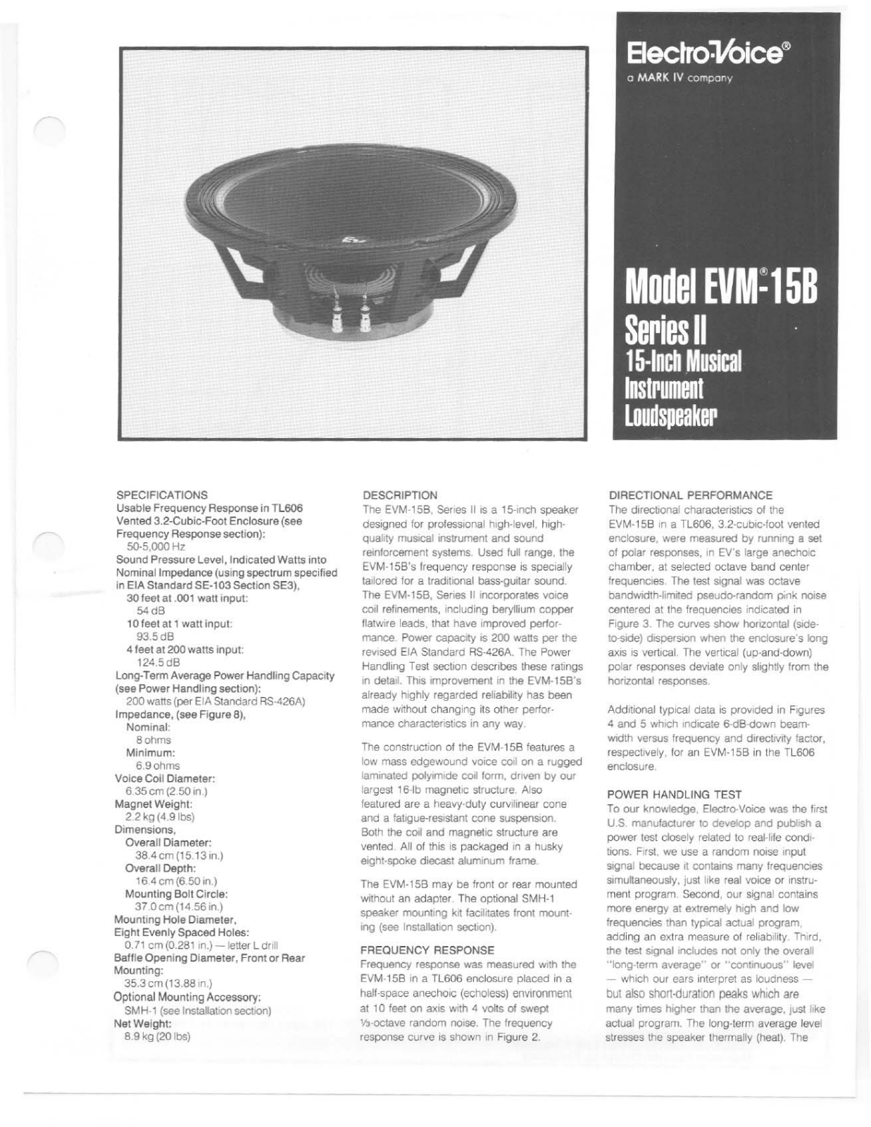 Electro-voice EVM-15B DATASHEET