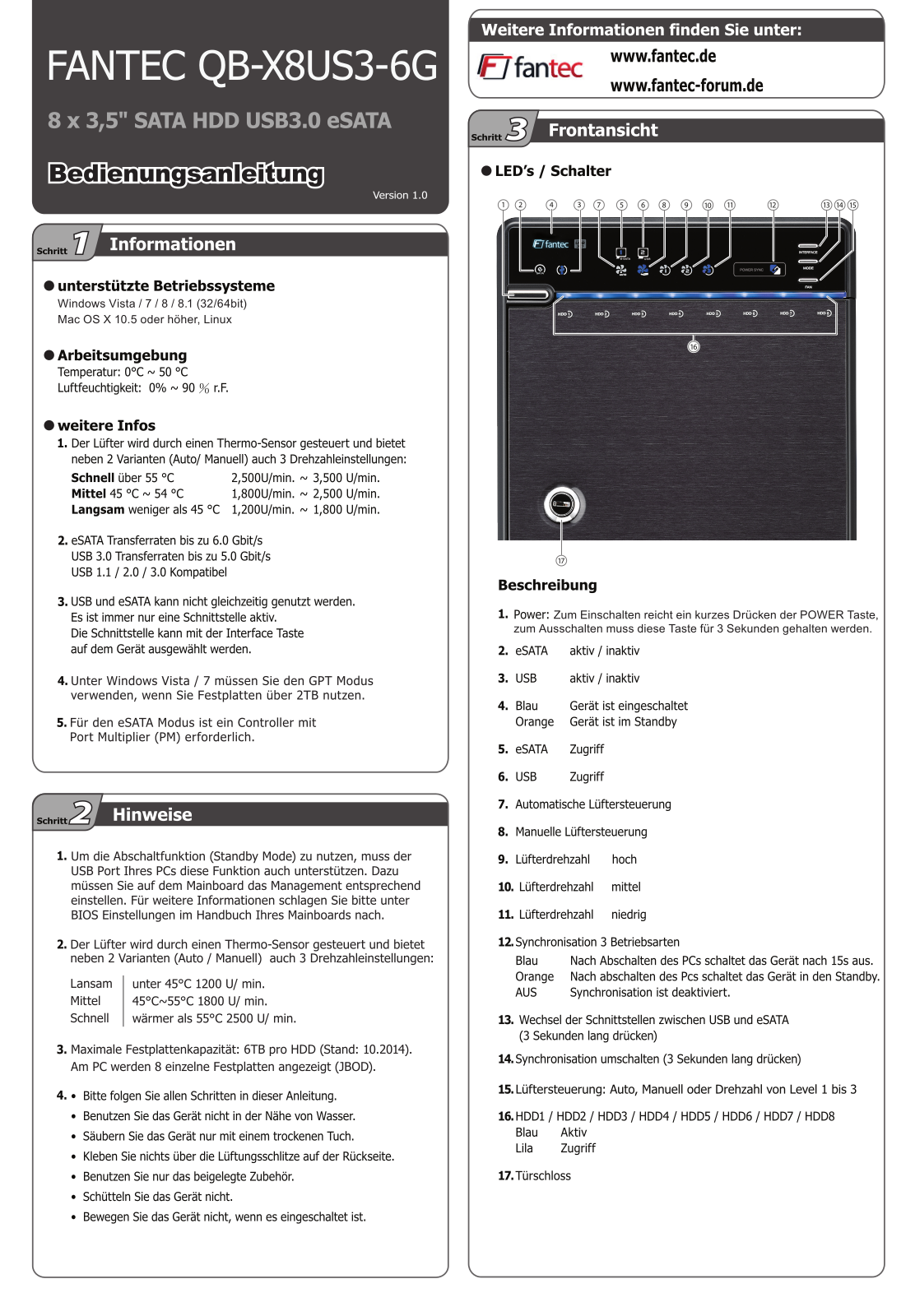 Fantec QB-X8US3-6G operation manual