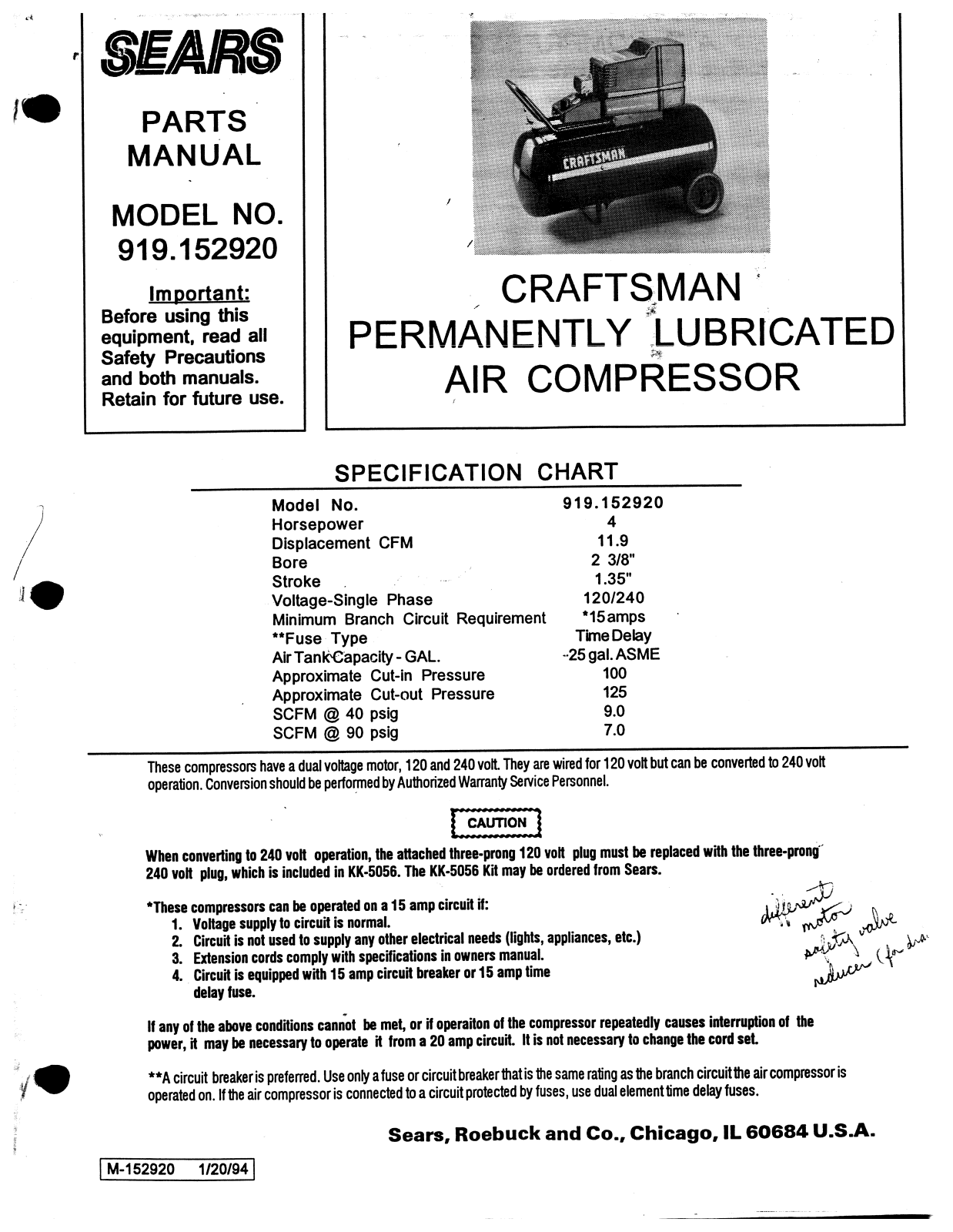 Sears 919152920 User Manual