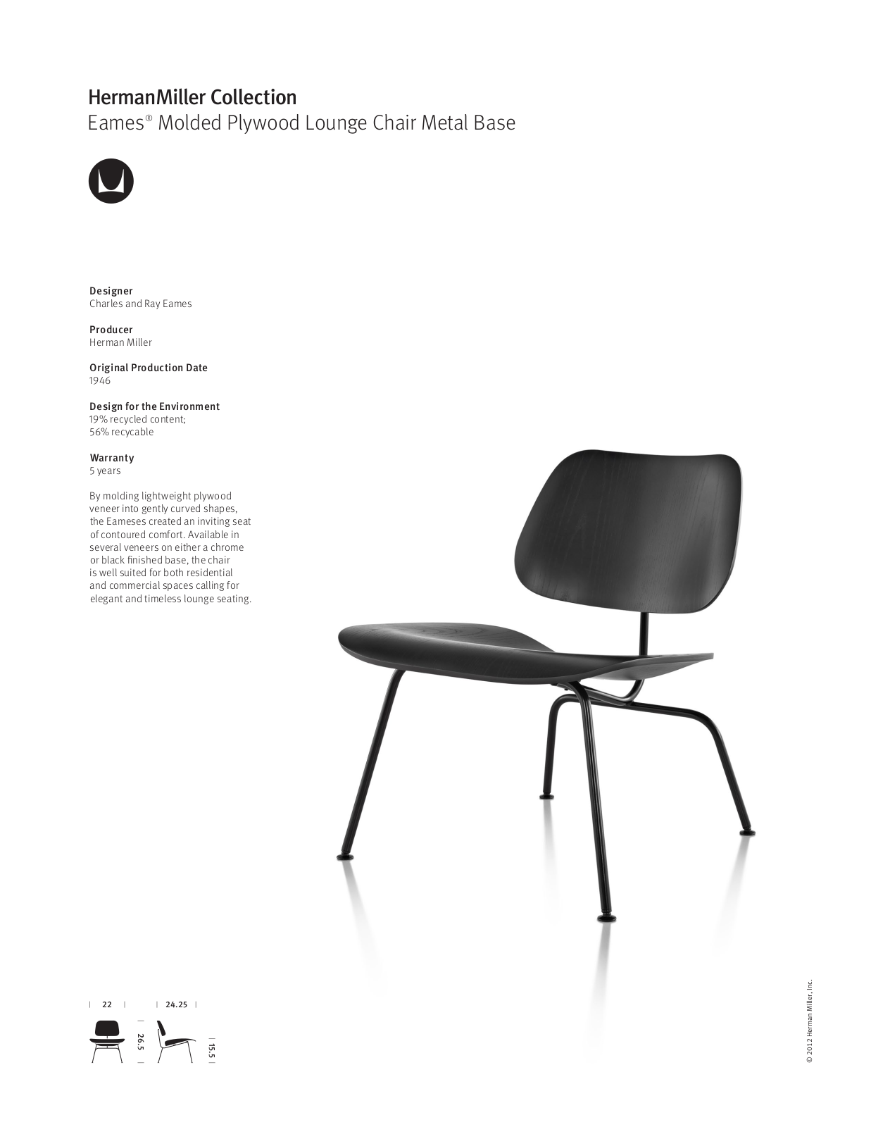 Herman Miller Eames Molded Plywood Lounge Chair Metal Base User Manual