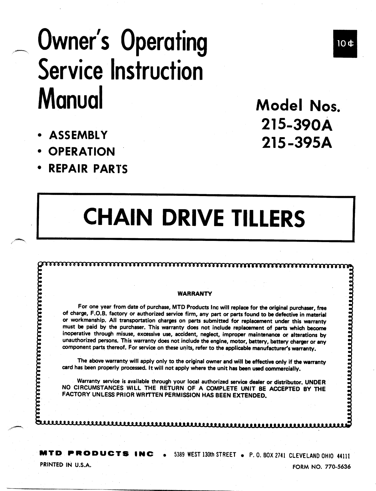 MTD 215-390A User Manual