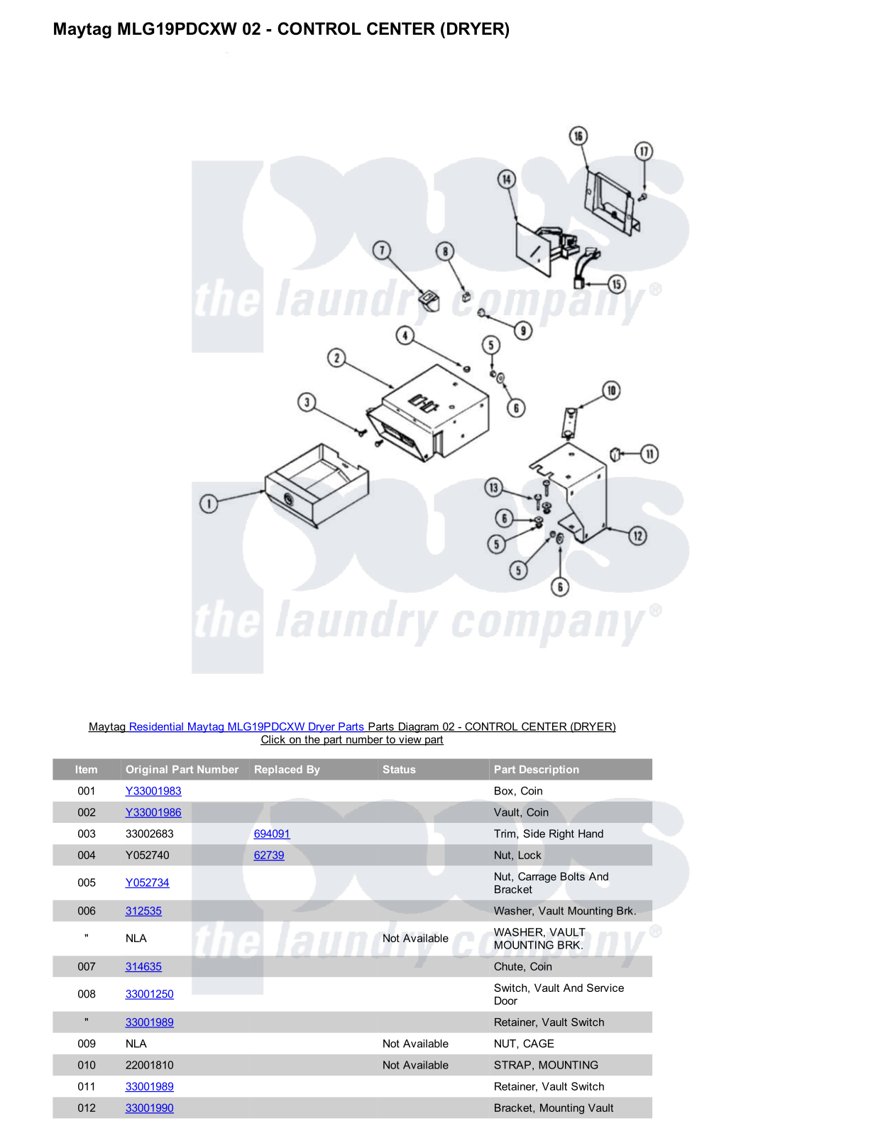 Maytag MLG19PDCXW Parts Diagram