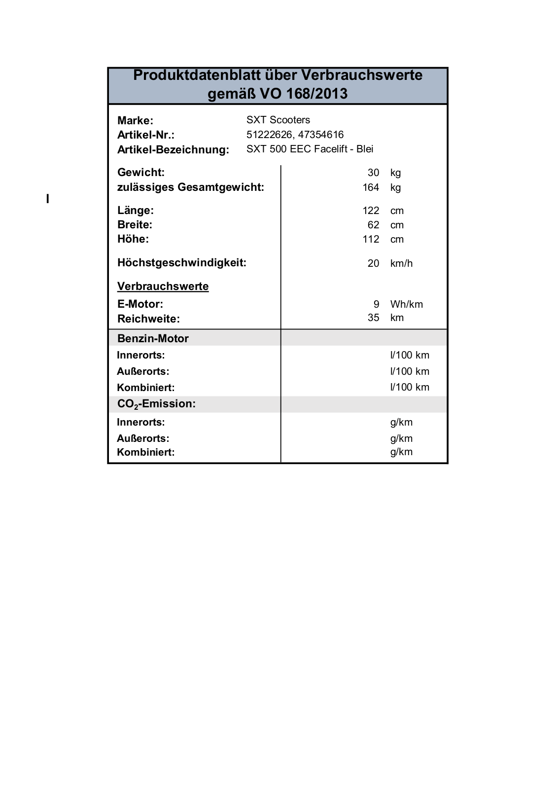 SXT Scooters SXT 500 EEC Technical data - ManualMachine.com