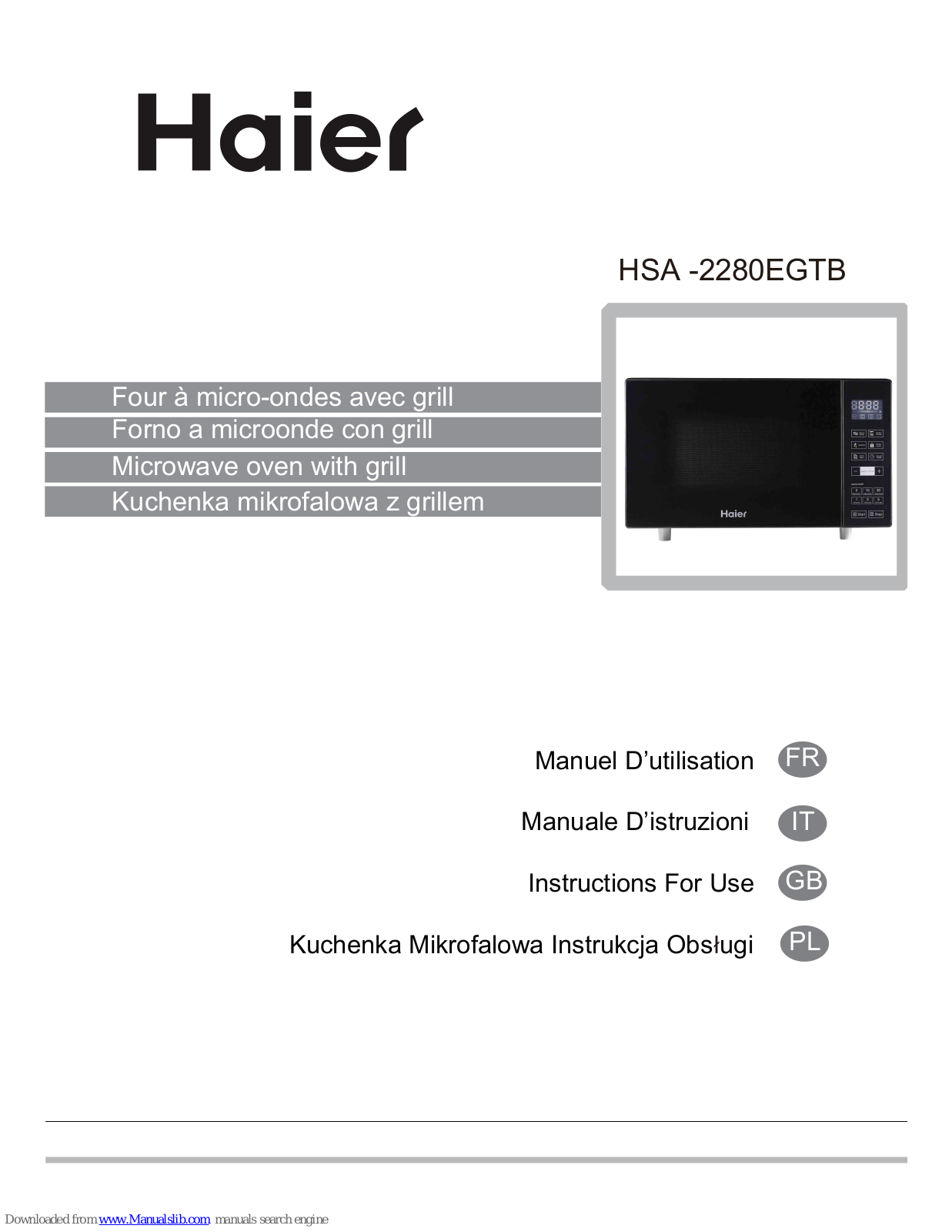 Haier HSA -2280EGTB, HSA-2280ETB Instructions For Use Manual