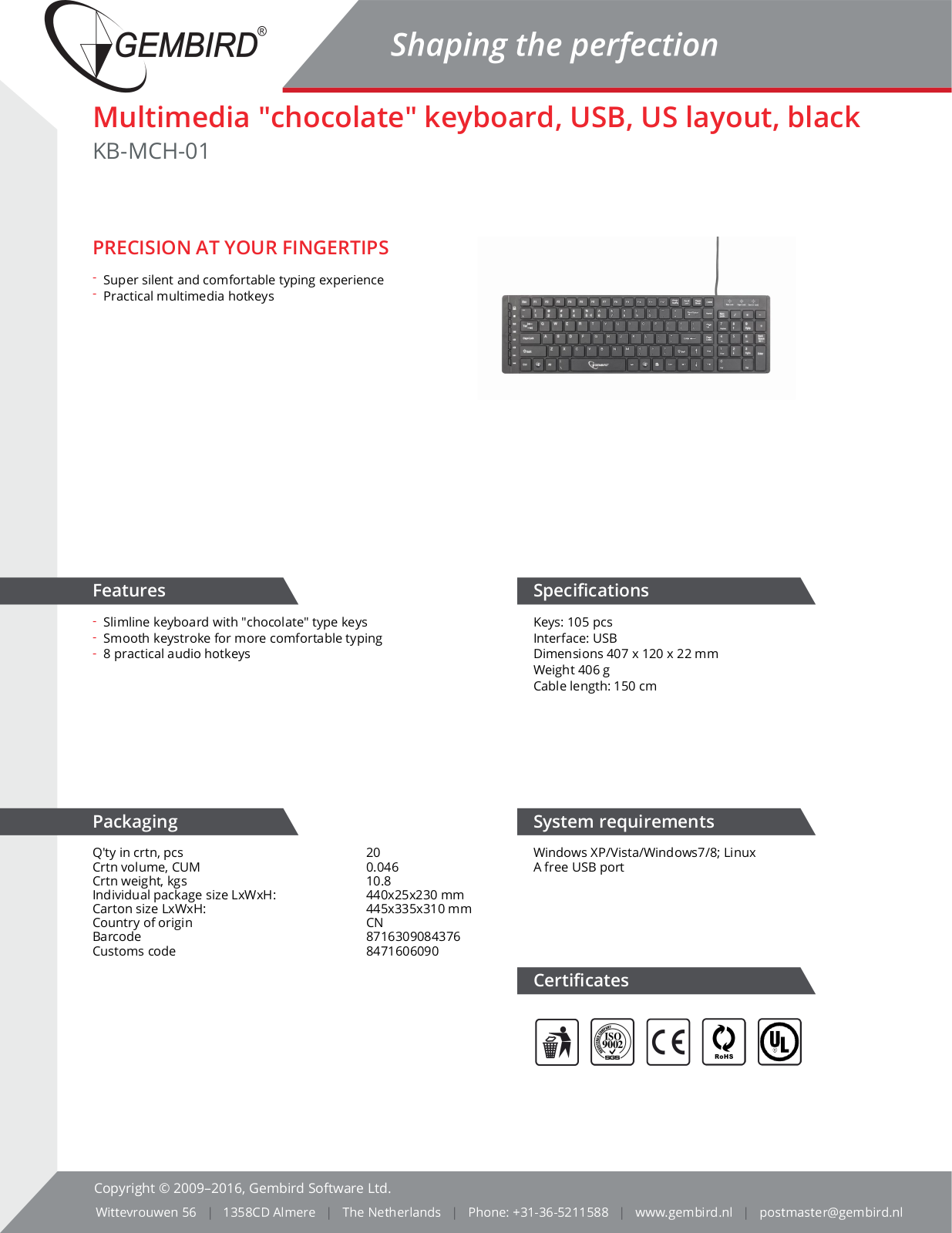 Gembird KB-MCH-01 User Manual