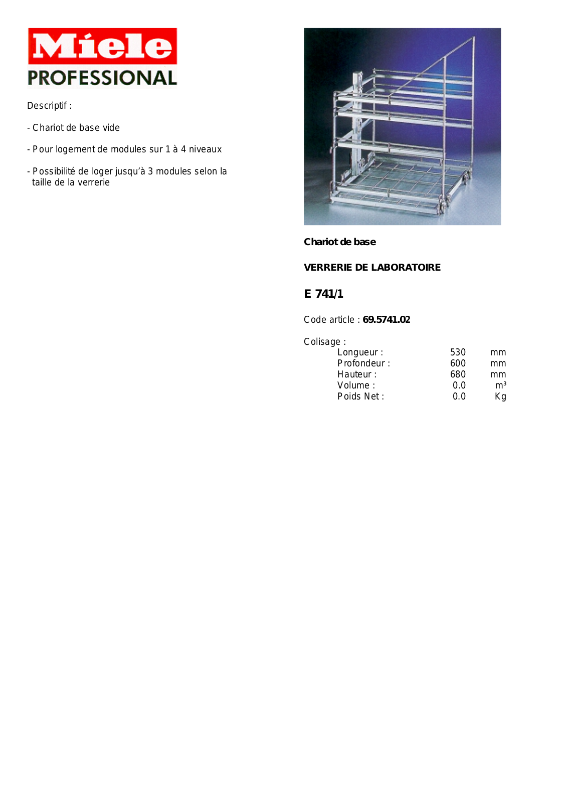 MIELE E 741-1 DESCRIPTIF User Manual