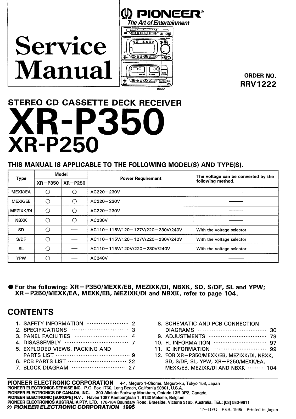 Pioneer XRP-350 Service manual