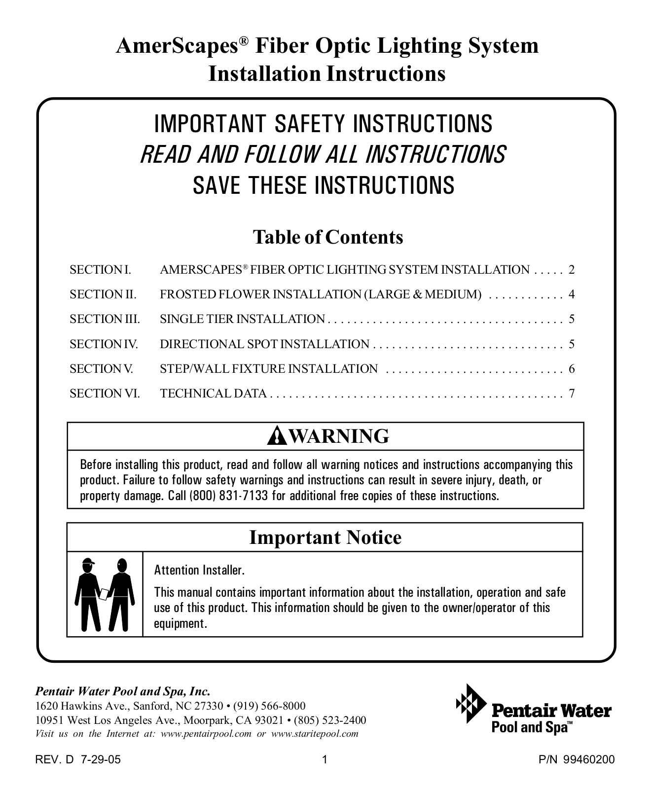 Pentair AmerScapes Installation Instructions