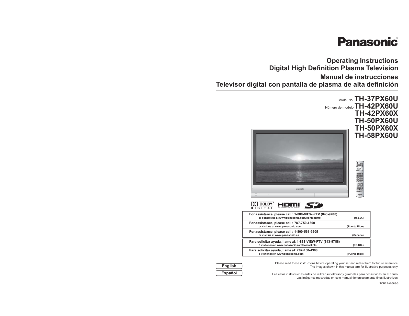 Panasonic TH-58PX60U, TH-42PX60U, TH-37PX60U, TH-50PX60U Operating Instructions