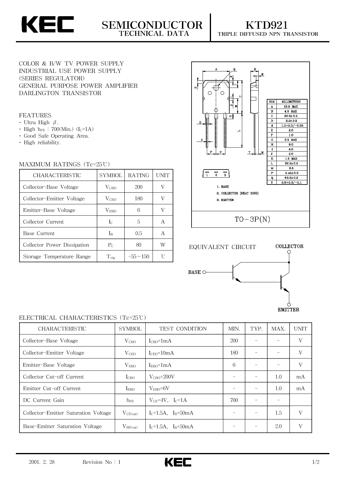 KEC KTD921 Datasheet