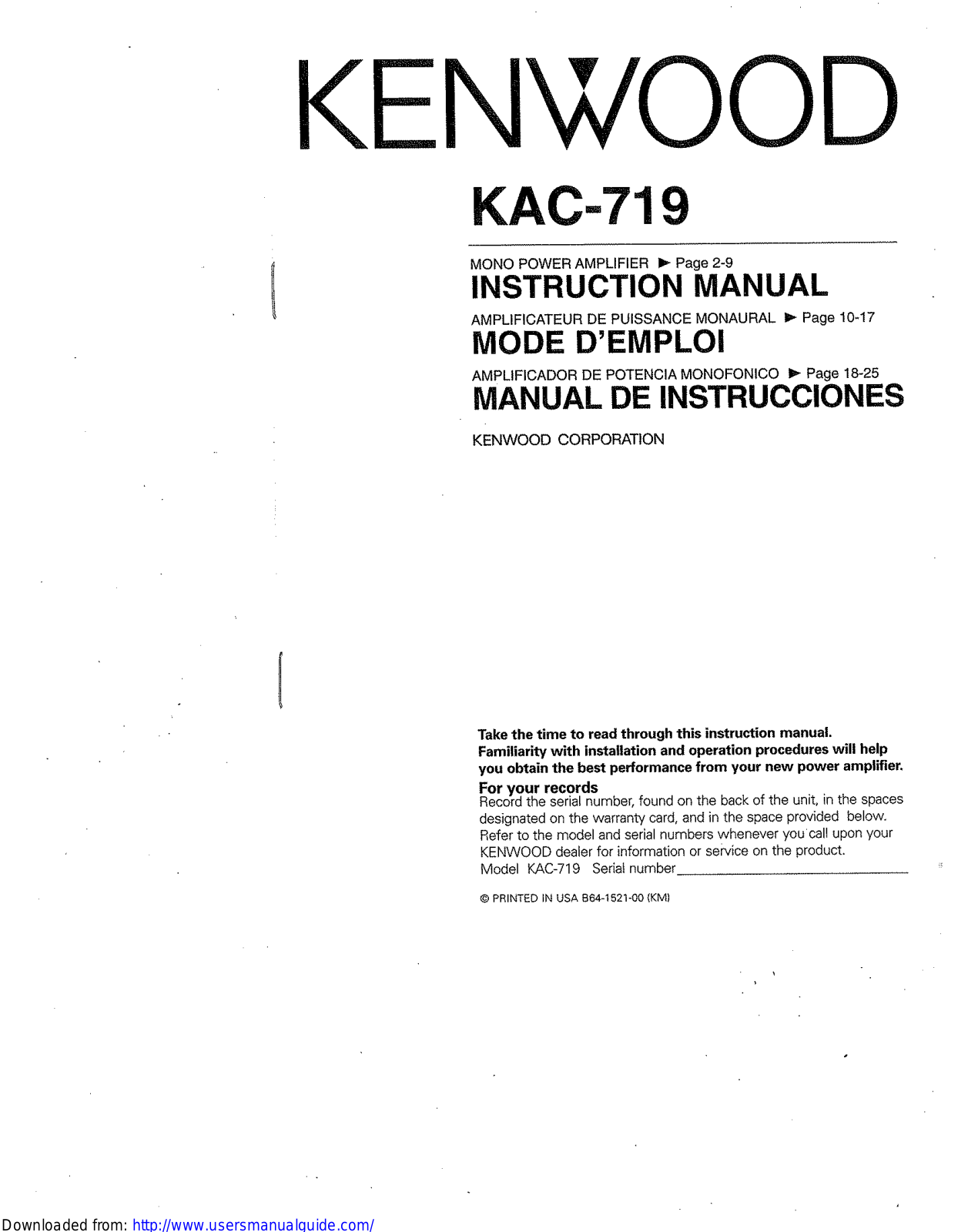 KENWOOD KAC-719 User Manual