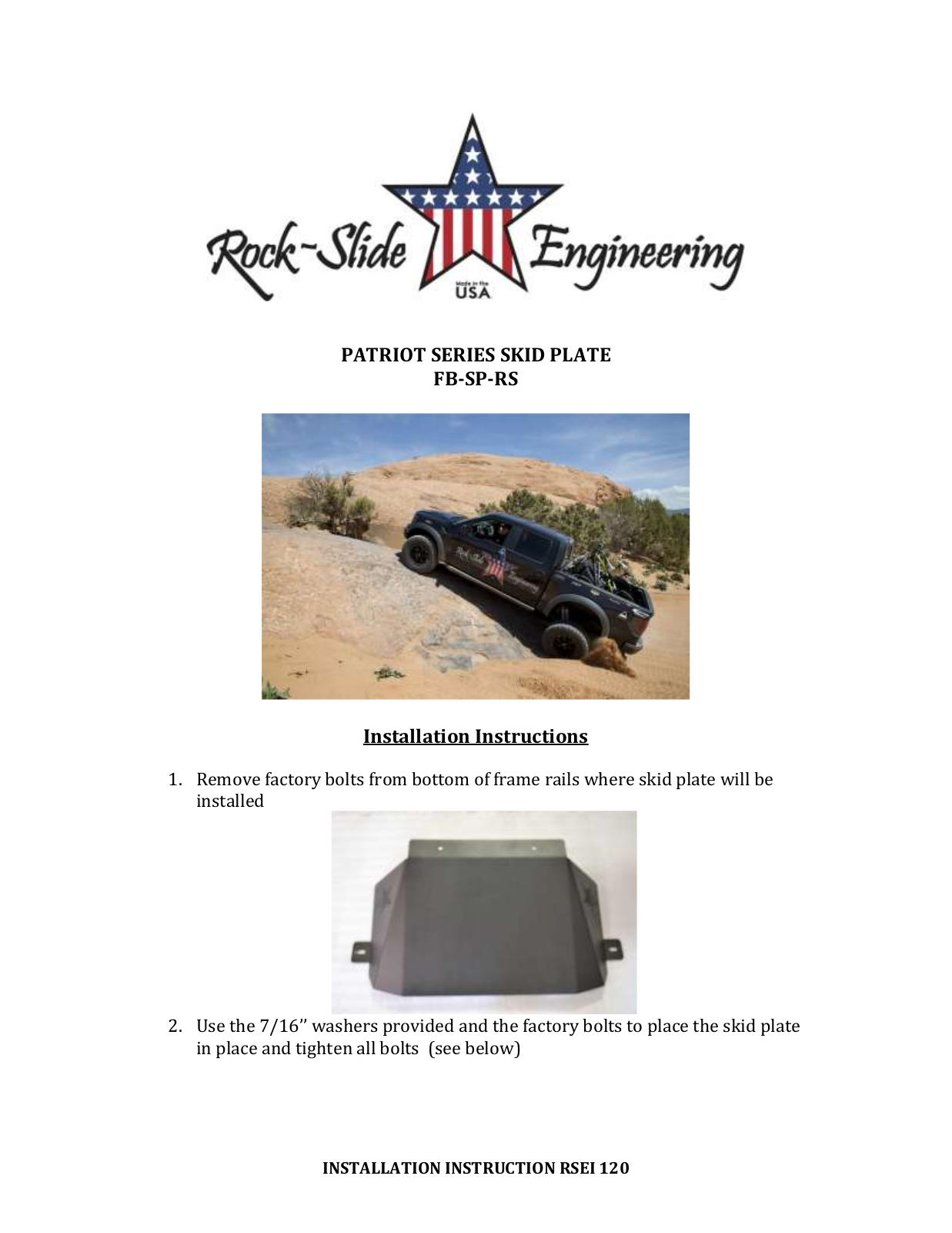 Rock-Slide Engineering PATRIOT SERIES – SKID PLATE User Manual