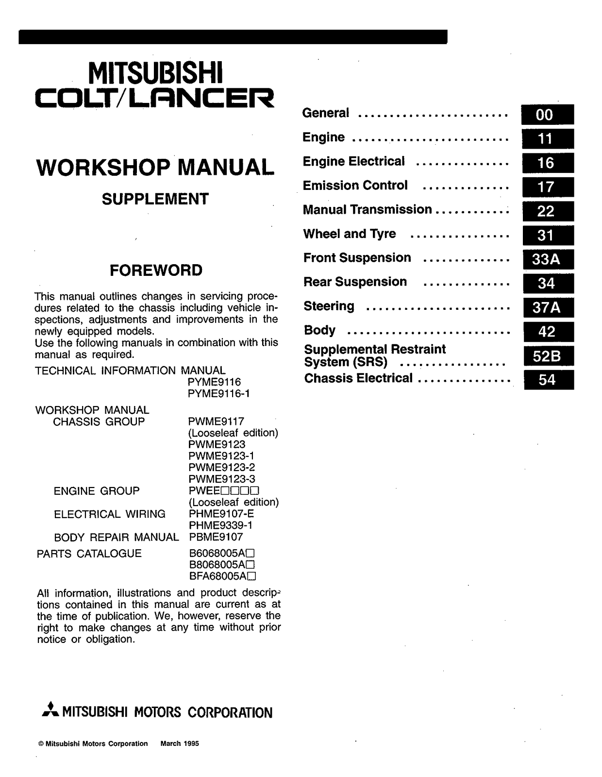 Mitsubishi Colt 1995 User Manual