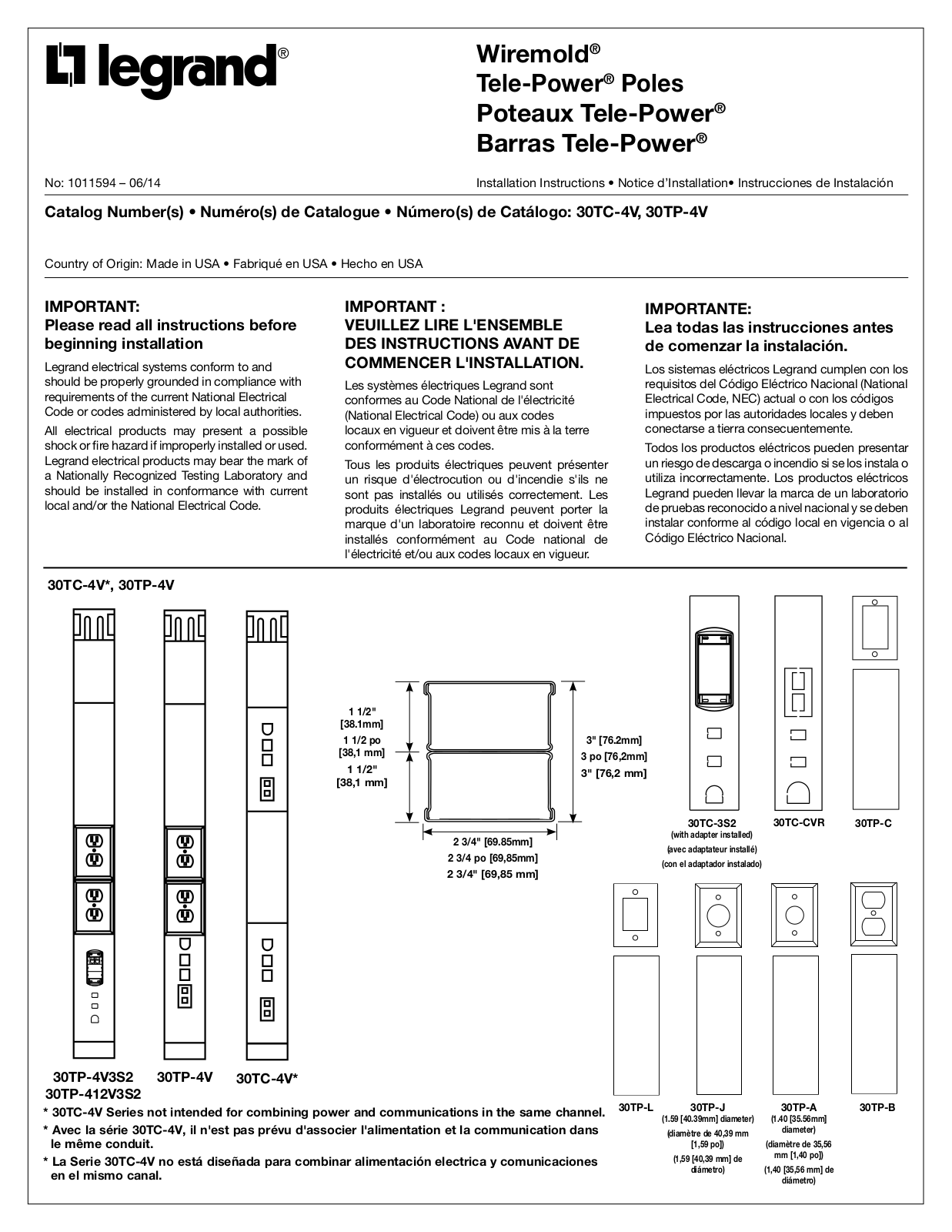 Legrand 30TC-4V User Manual