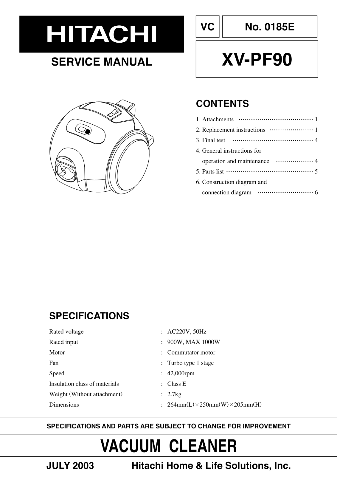 Hitachi XV-PF90 Service Manual