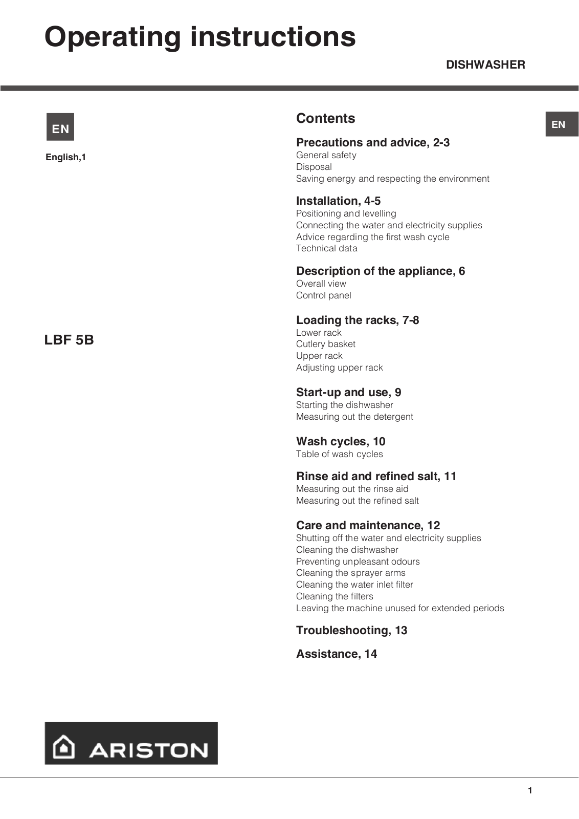 Ariston LBF 5B User Manual