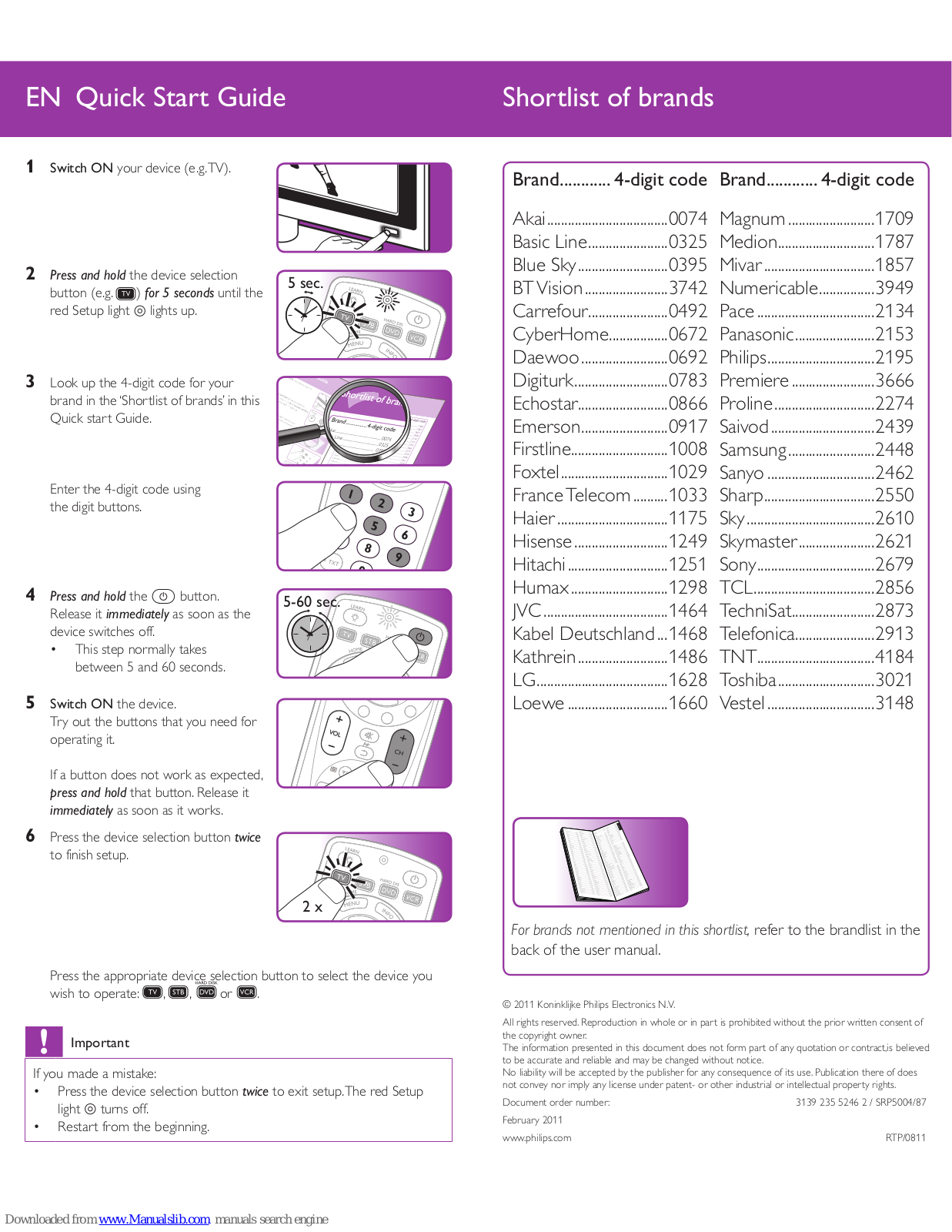 Philips SRP5004/87, SRP5004 Quick Start Manual