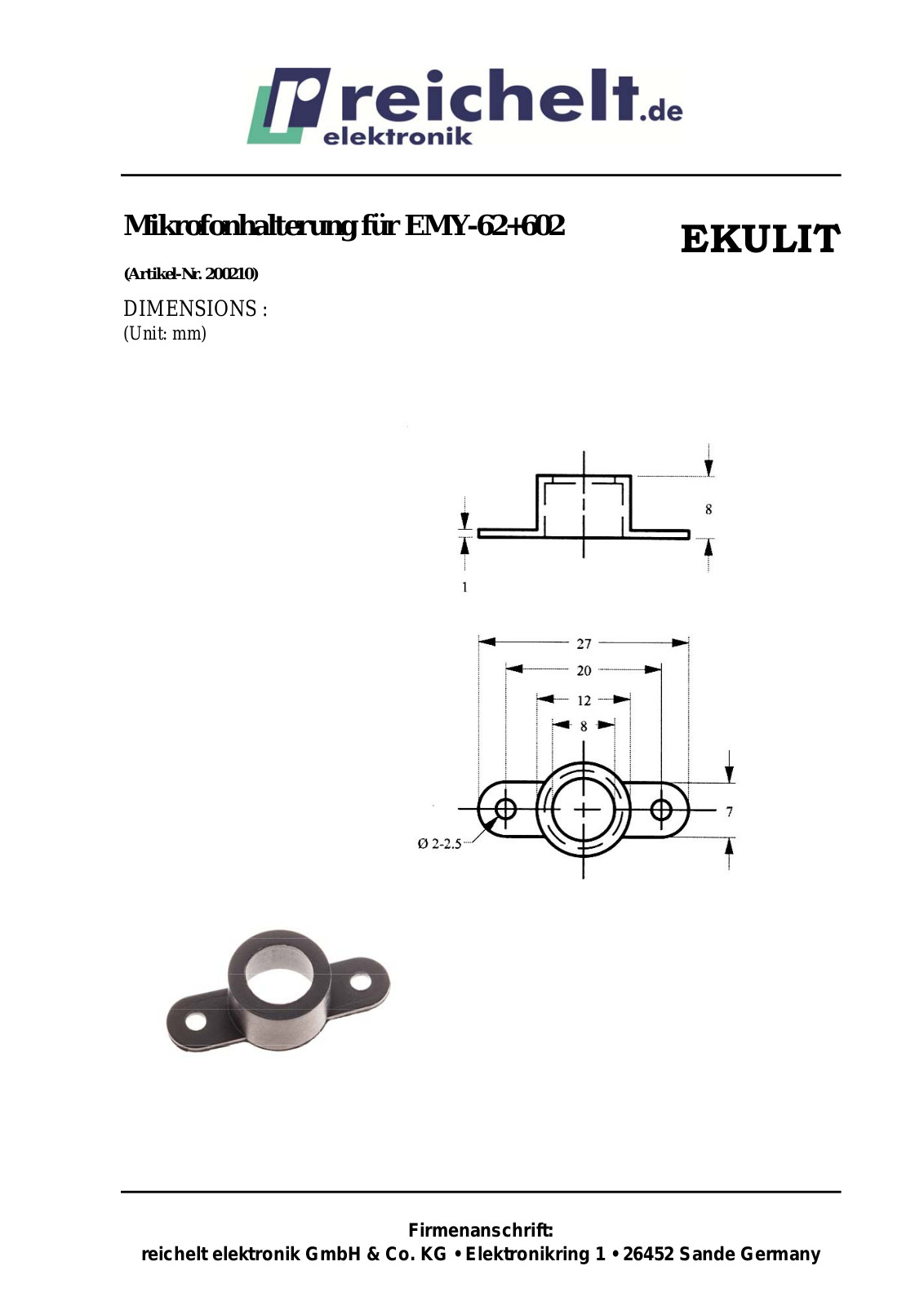 EKULIT HALTER EMY-602 Datasheet - ManualMachine.com