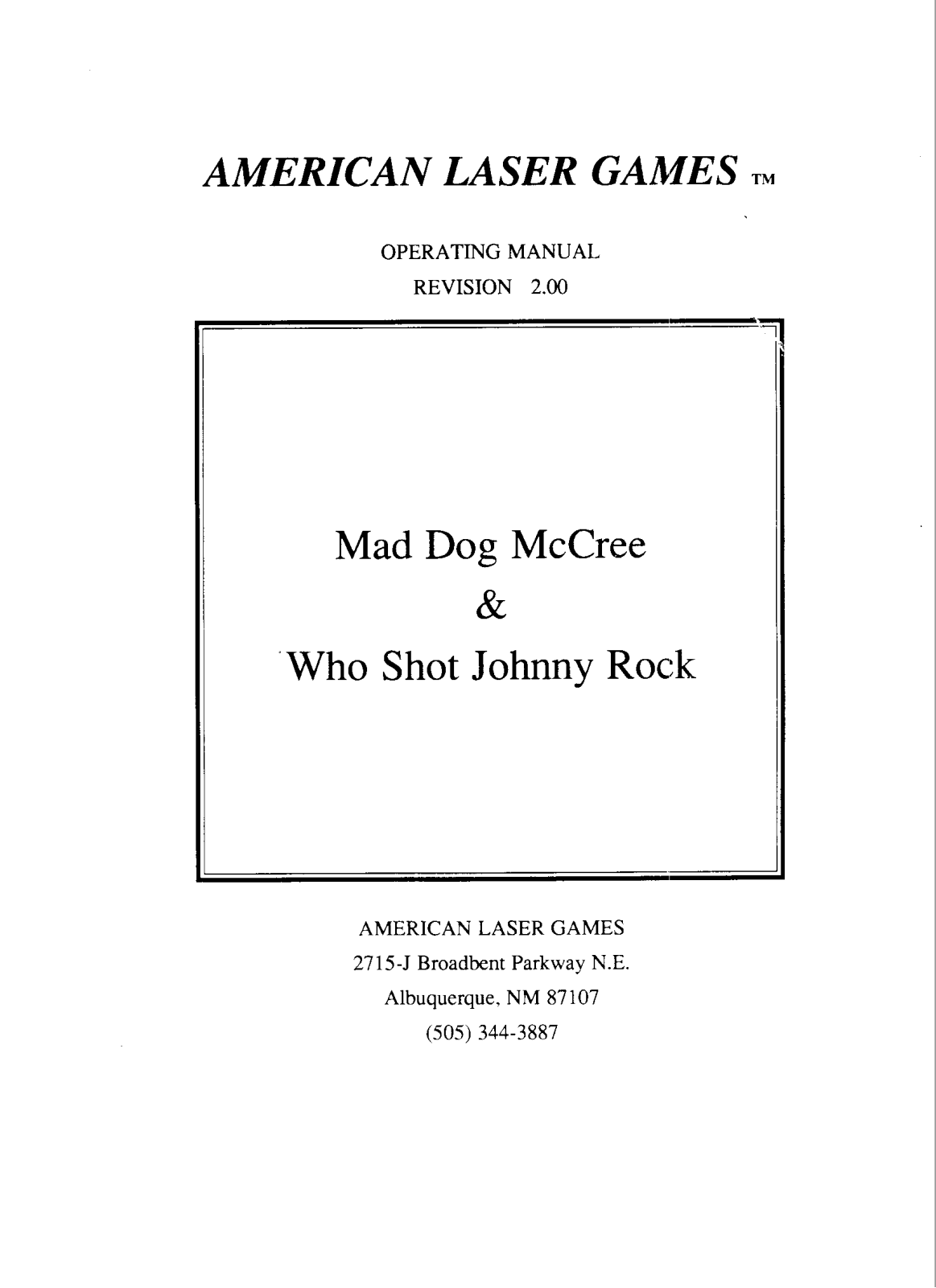 ATARI Mad Dog McCree User Guide