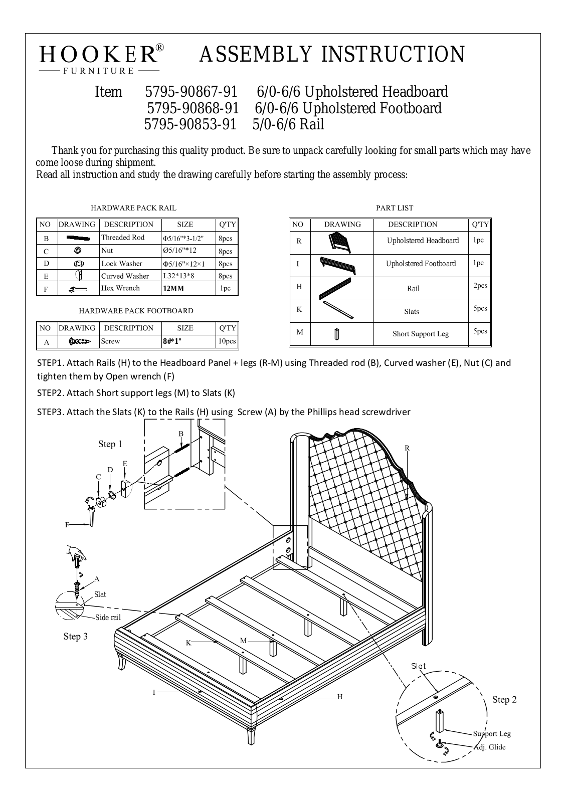 Hooker Furniture 57959086691 Assembly Guide