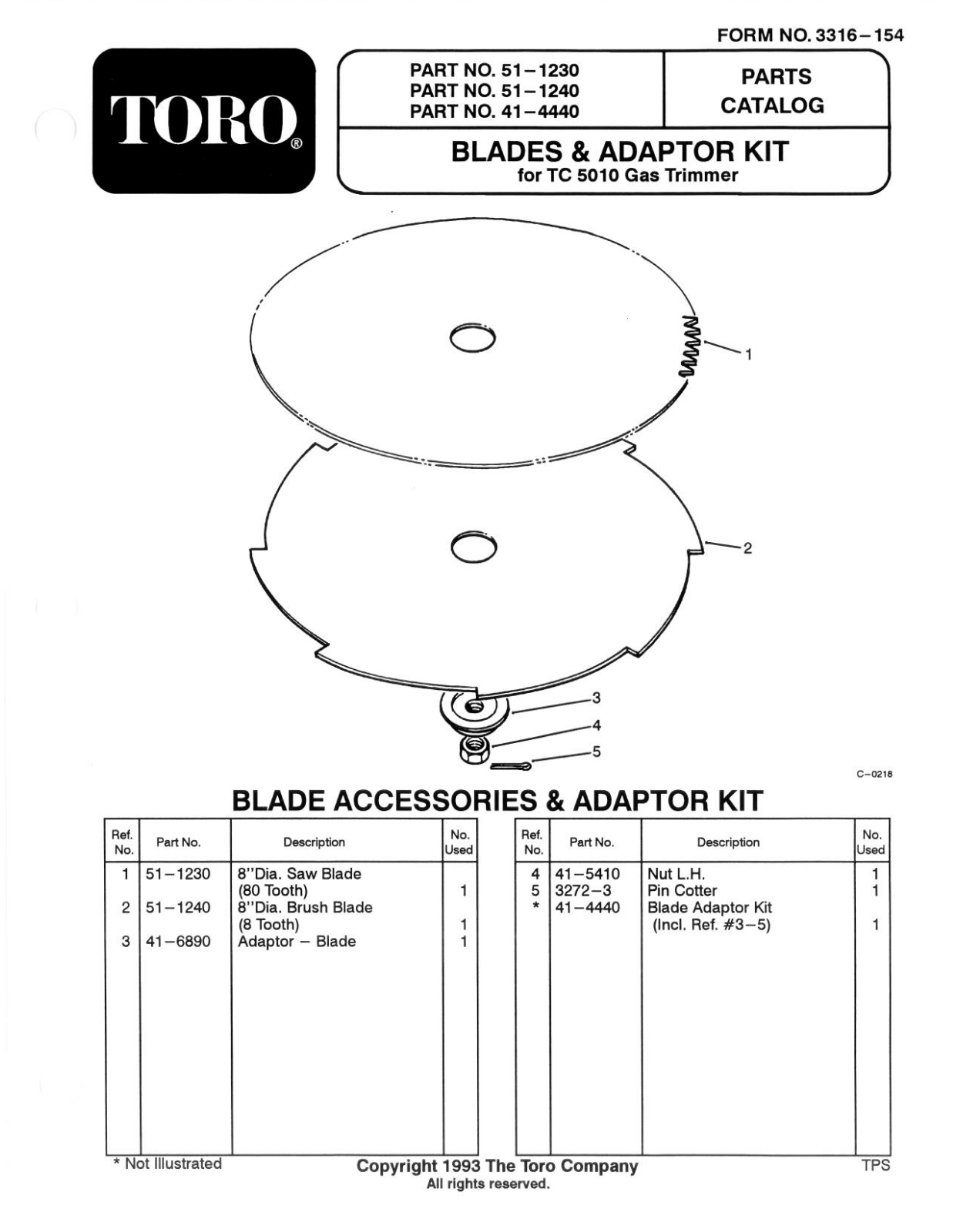 Toro 41-4440, 51-1230, 51-1240 Parts Catalogue