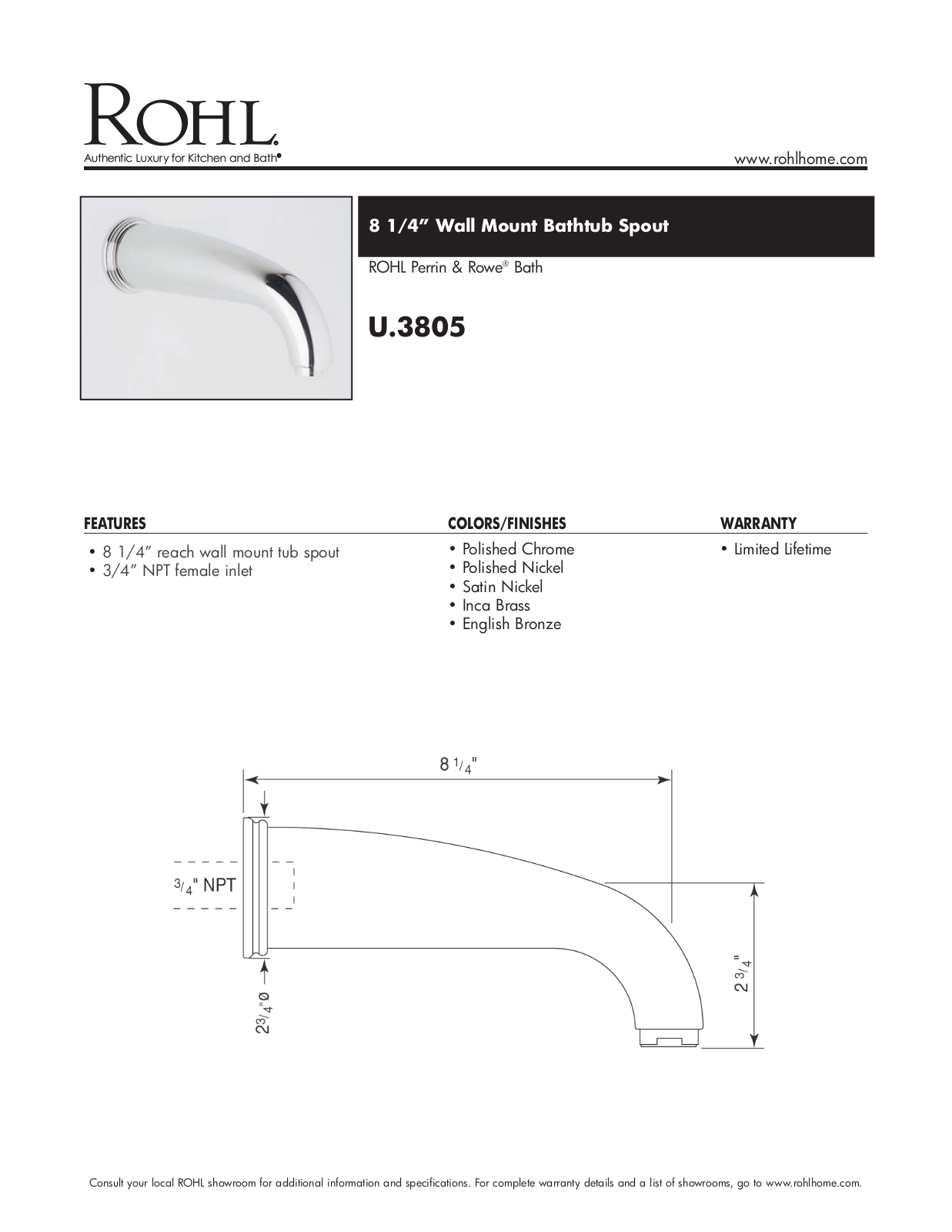 Rohl U3805PN User Manual