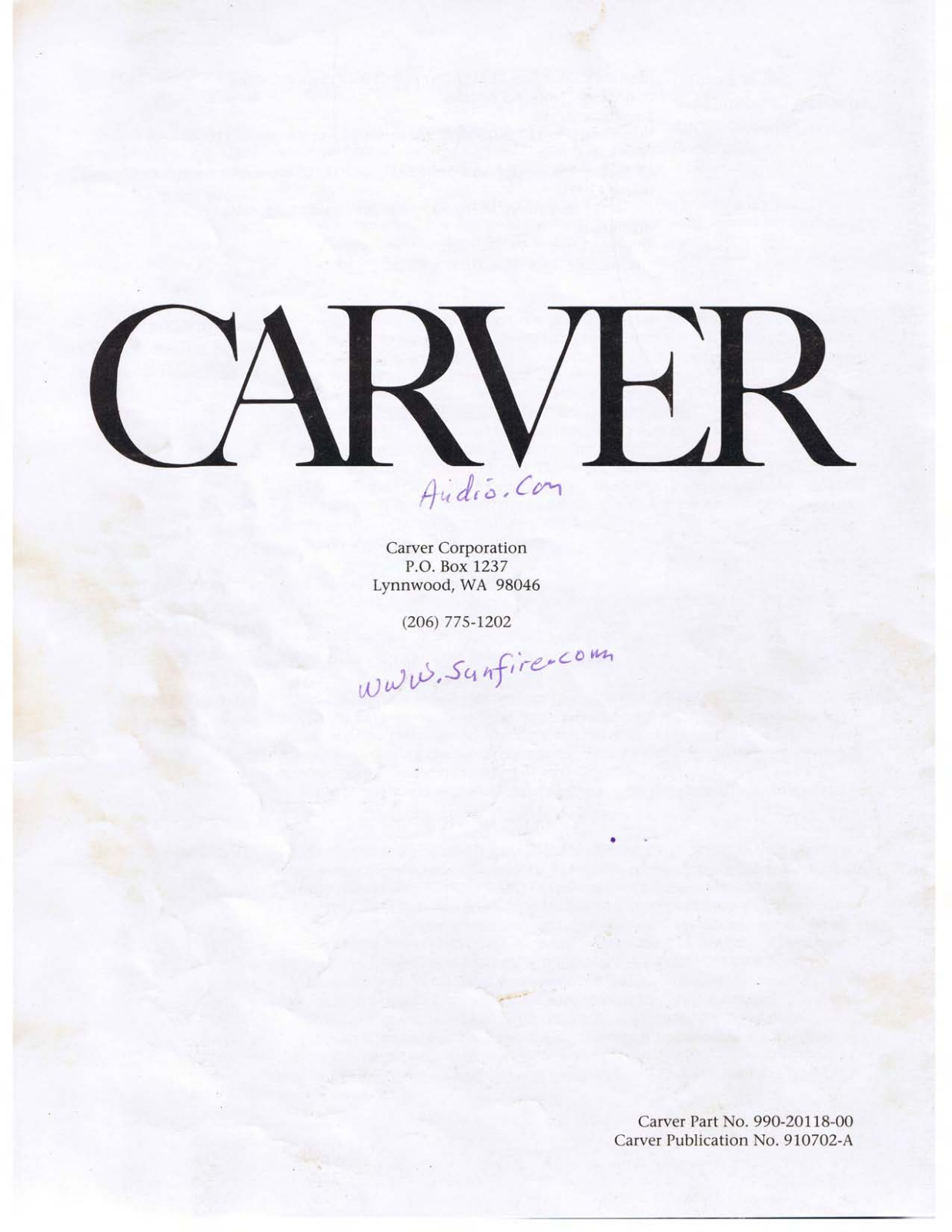 Carver ALS-silver-edition Owners manual