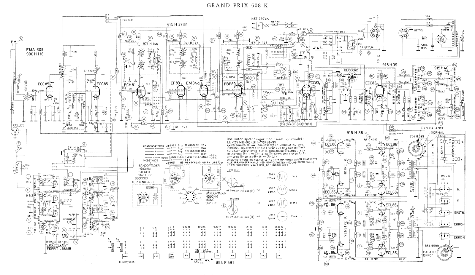 Bang Olufsen GrandPrix-608-K Schematic