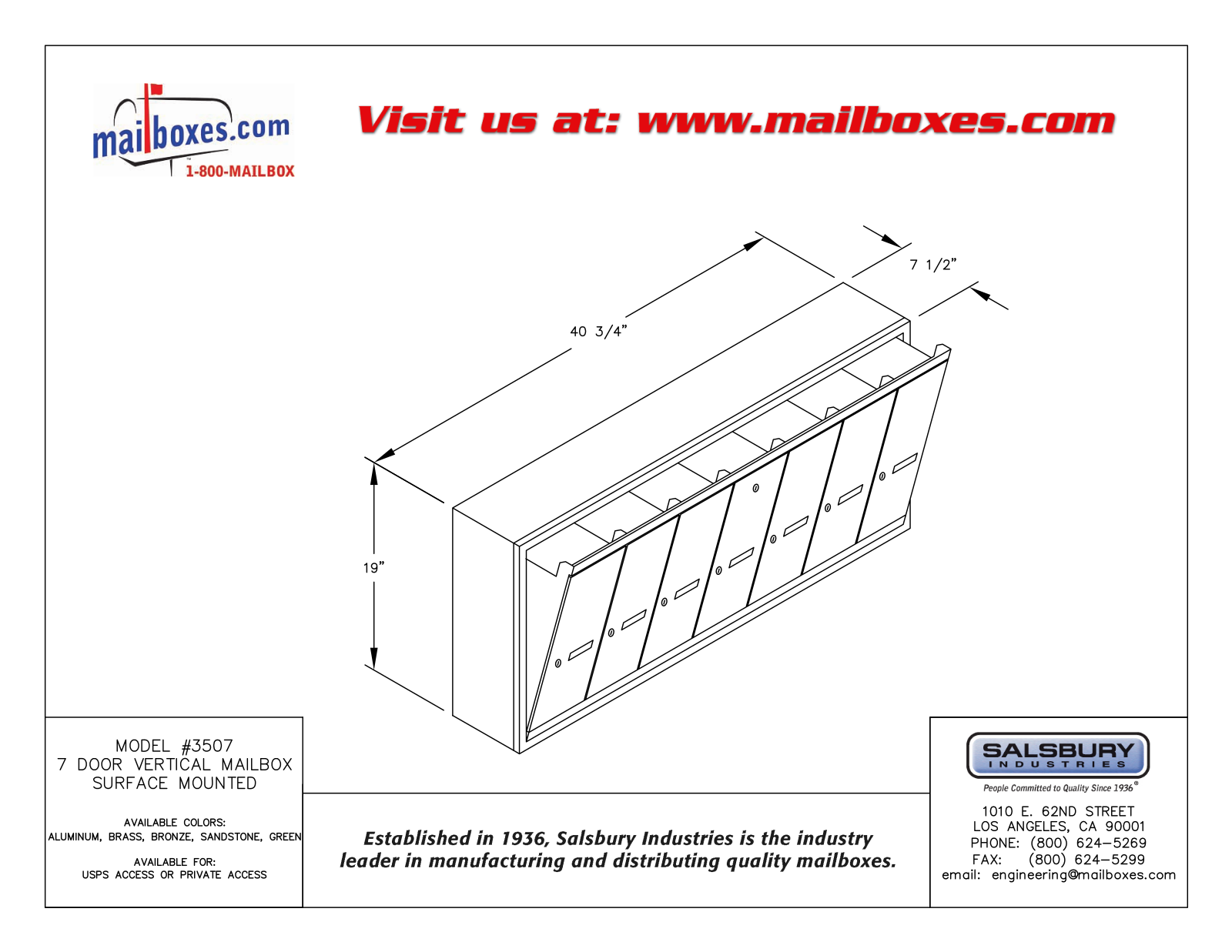 Salsbury Industries 3507ZSP, 3507GSU, 3507ASU, 3507ASP, 3507BSP User Manual